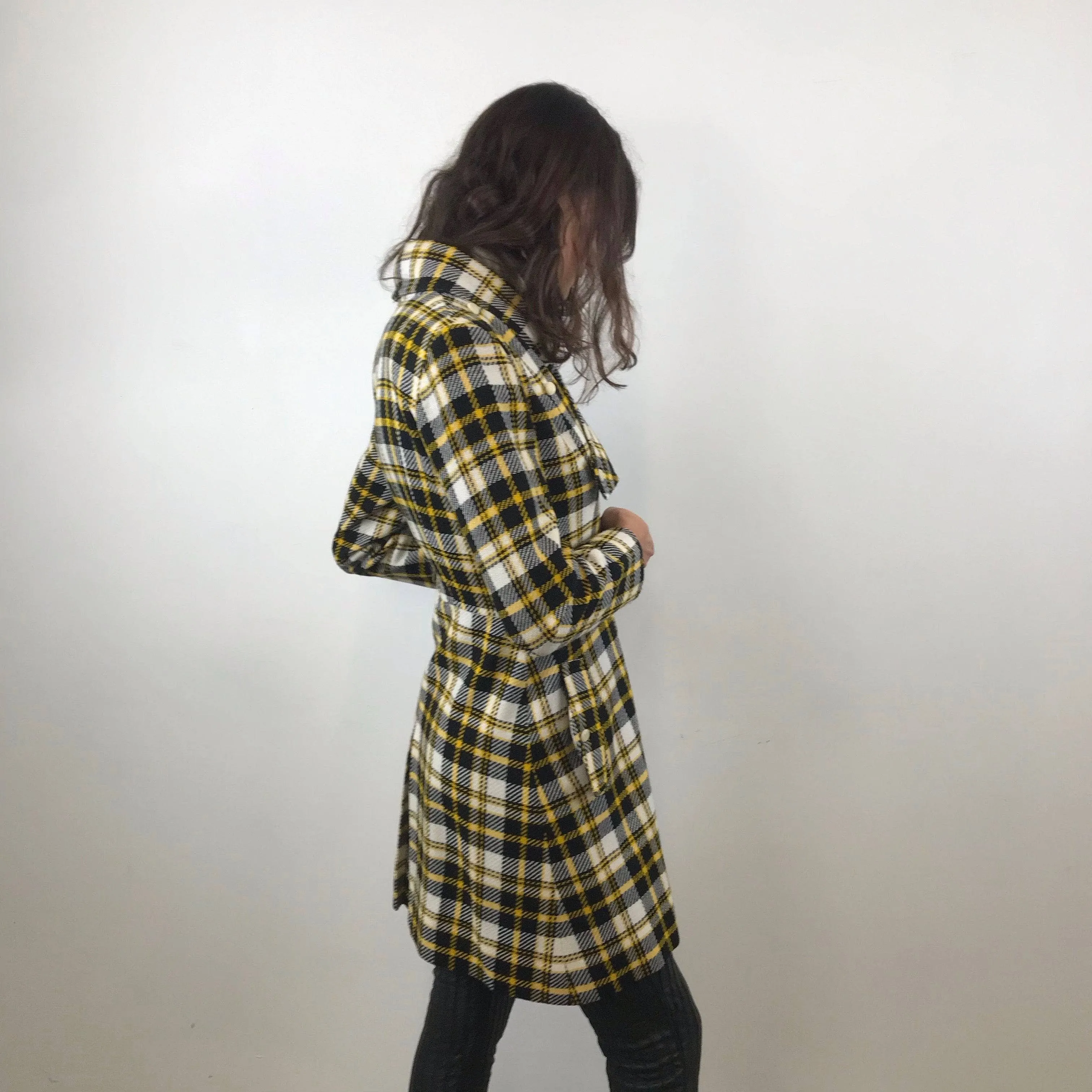 1970s Tuxedo Style Checkered Coat S