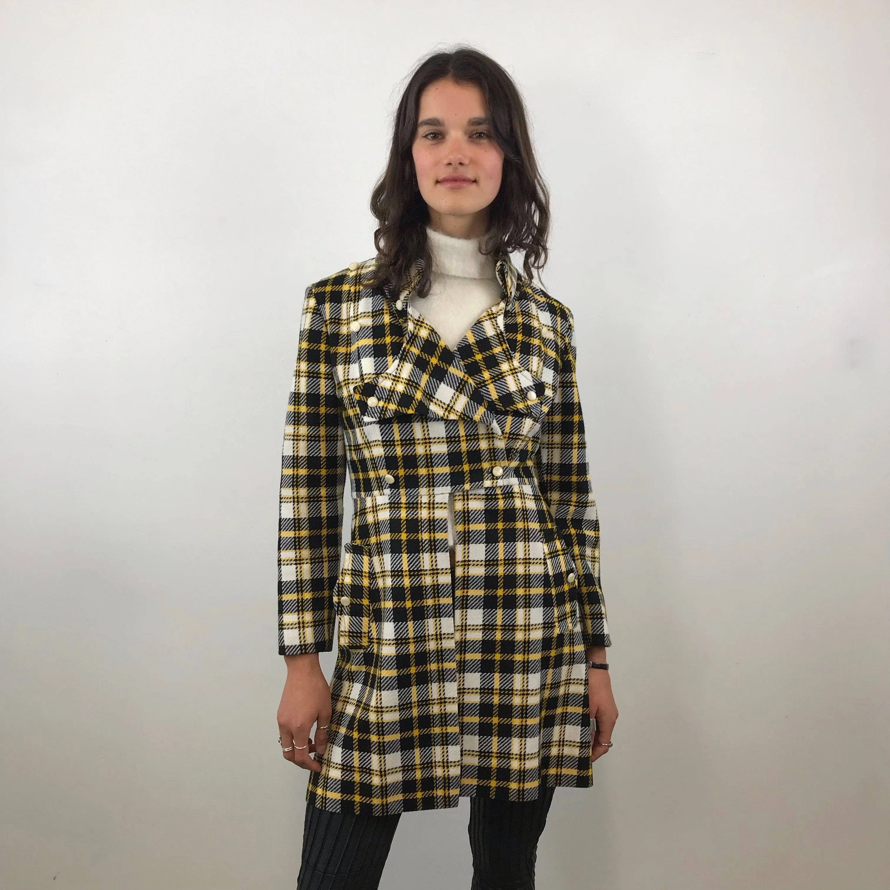 1970s Tuxedo Style Checkered Coat S