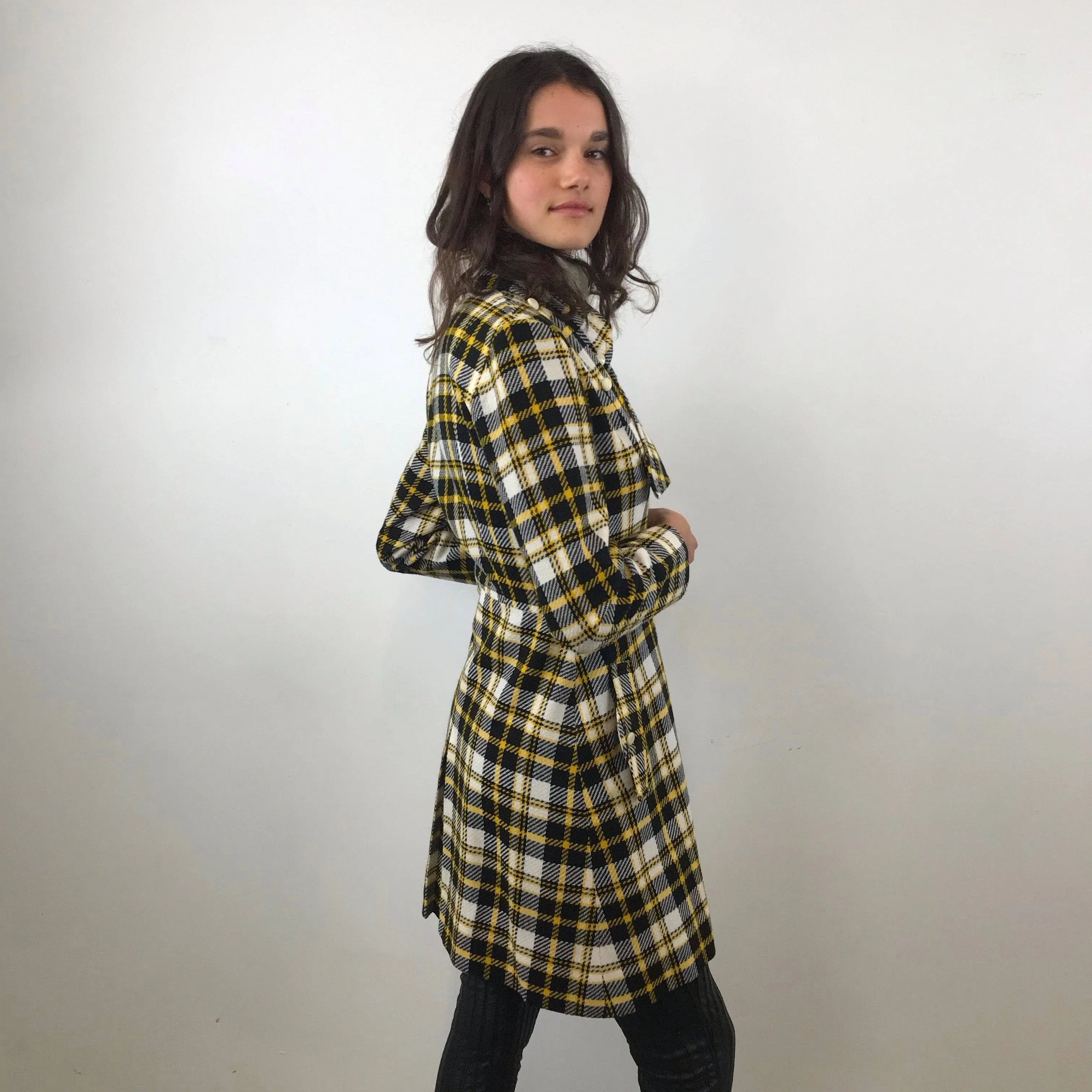 1970s Tuxedo Style Checkered Coat S