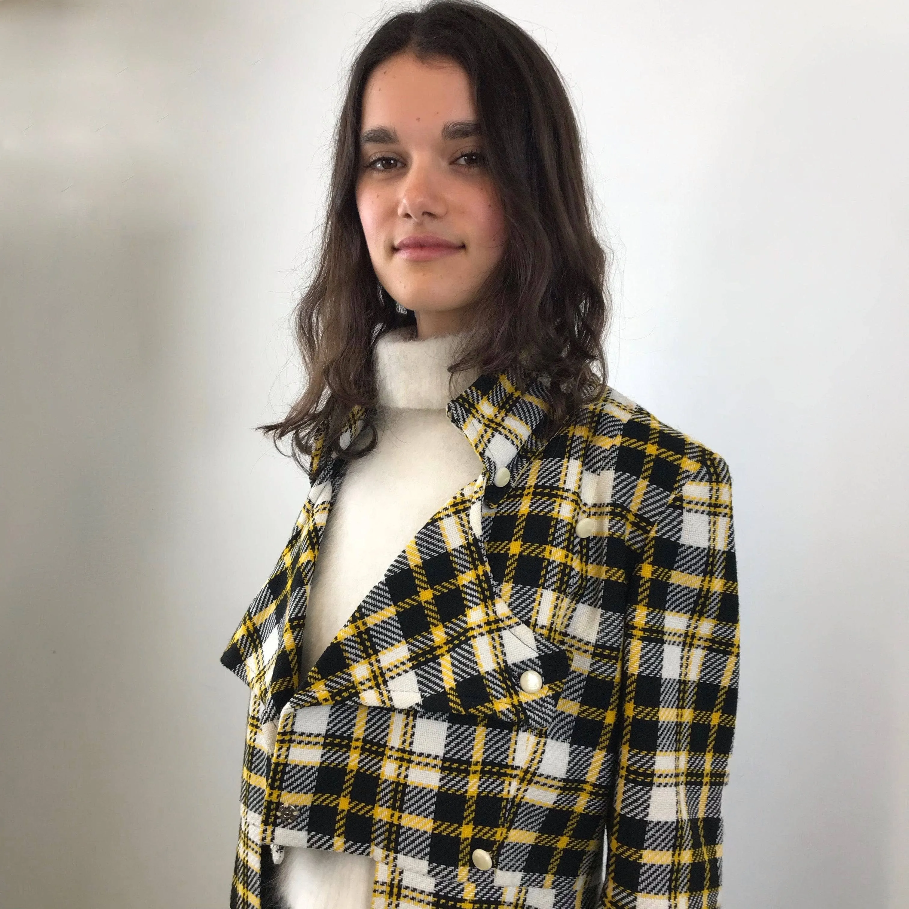 1970s Tuxedo Style Checkered Coat S