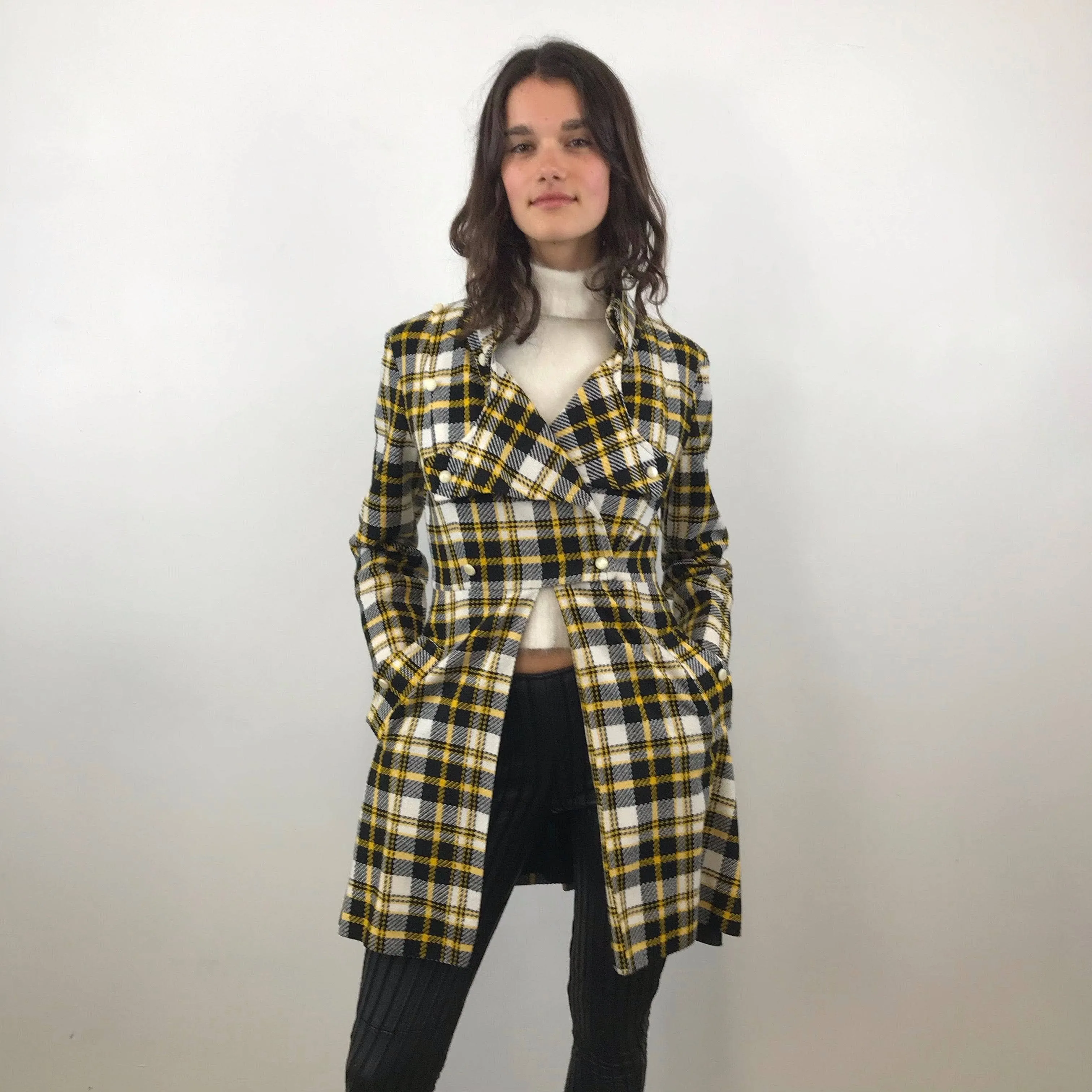 1970s Tuxedo Style Checkered Coat S
