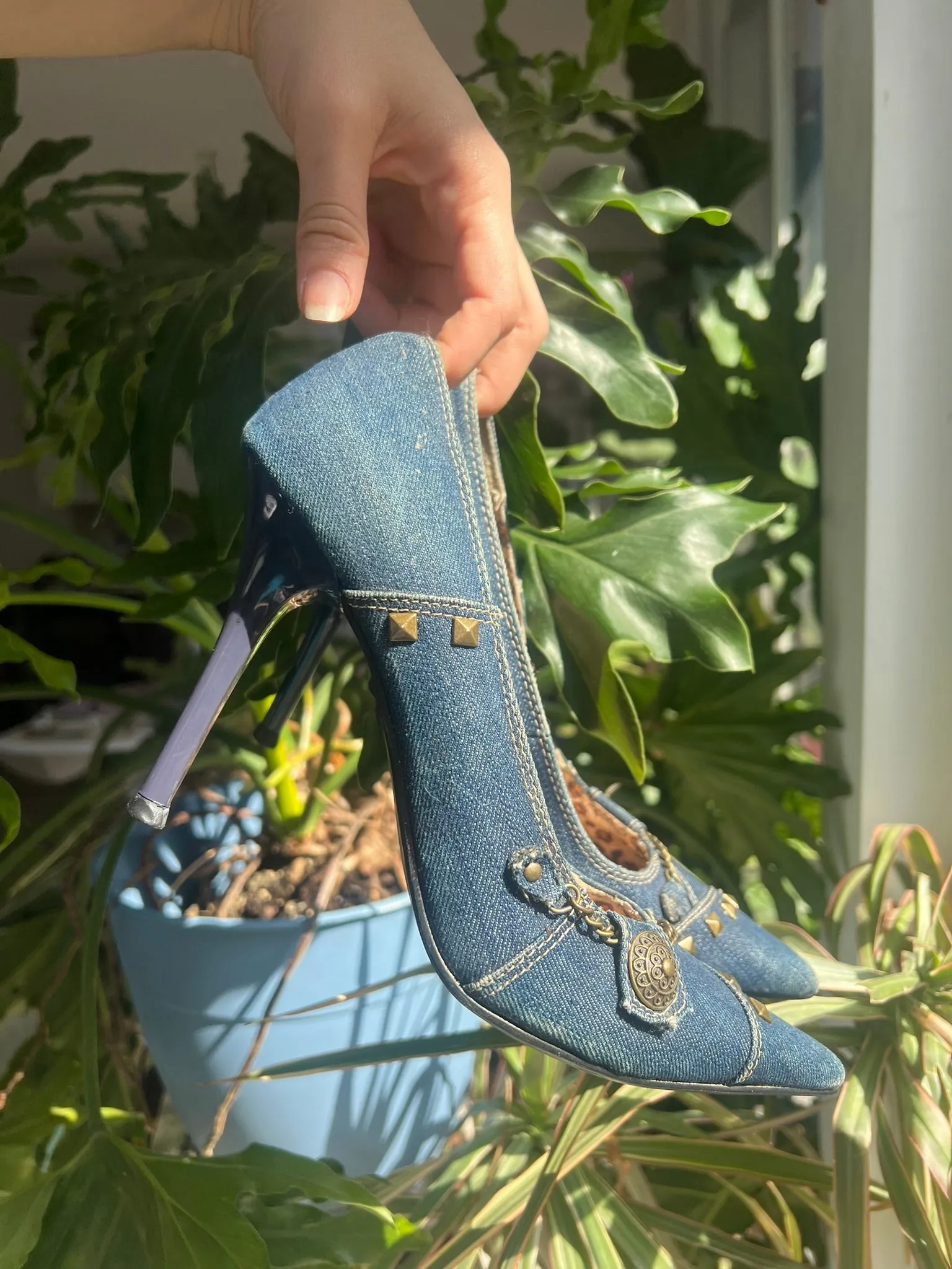 2000s Vintage Denim Pointed Toe Heels