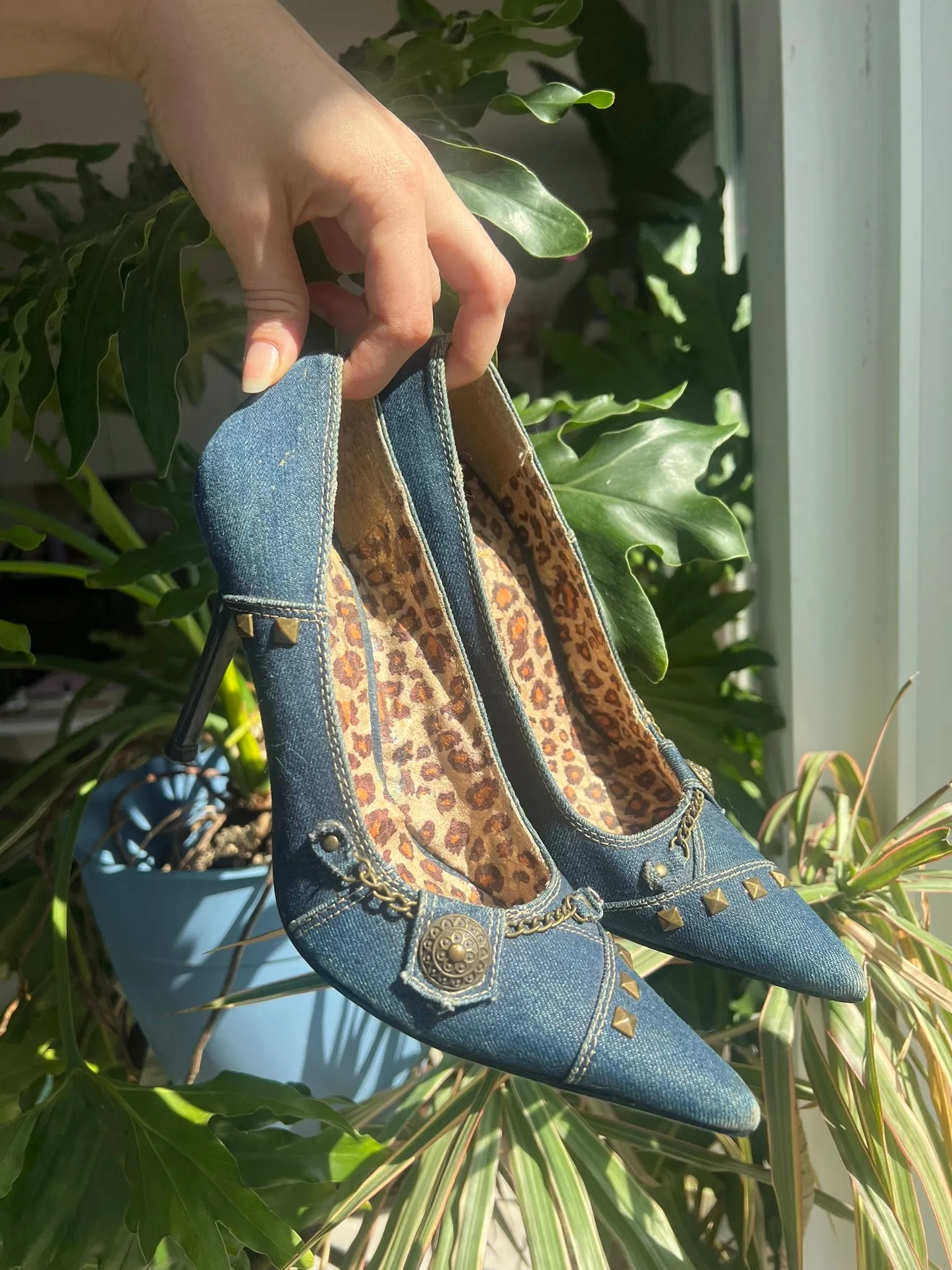 2000s Vintage Denim Pointed Toe Heels