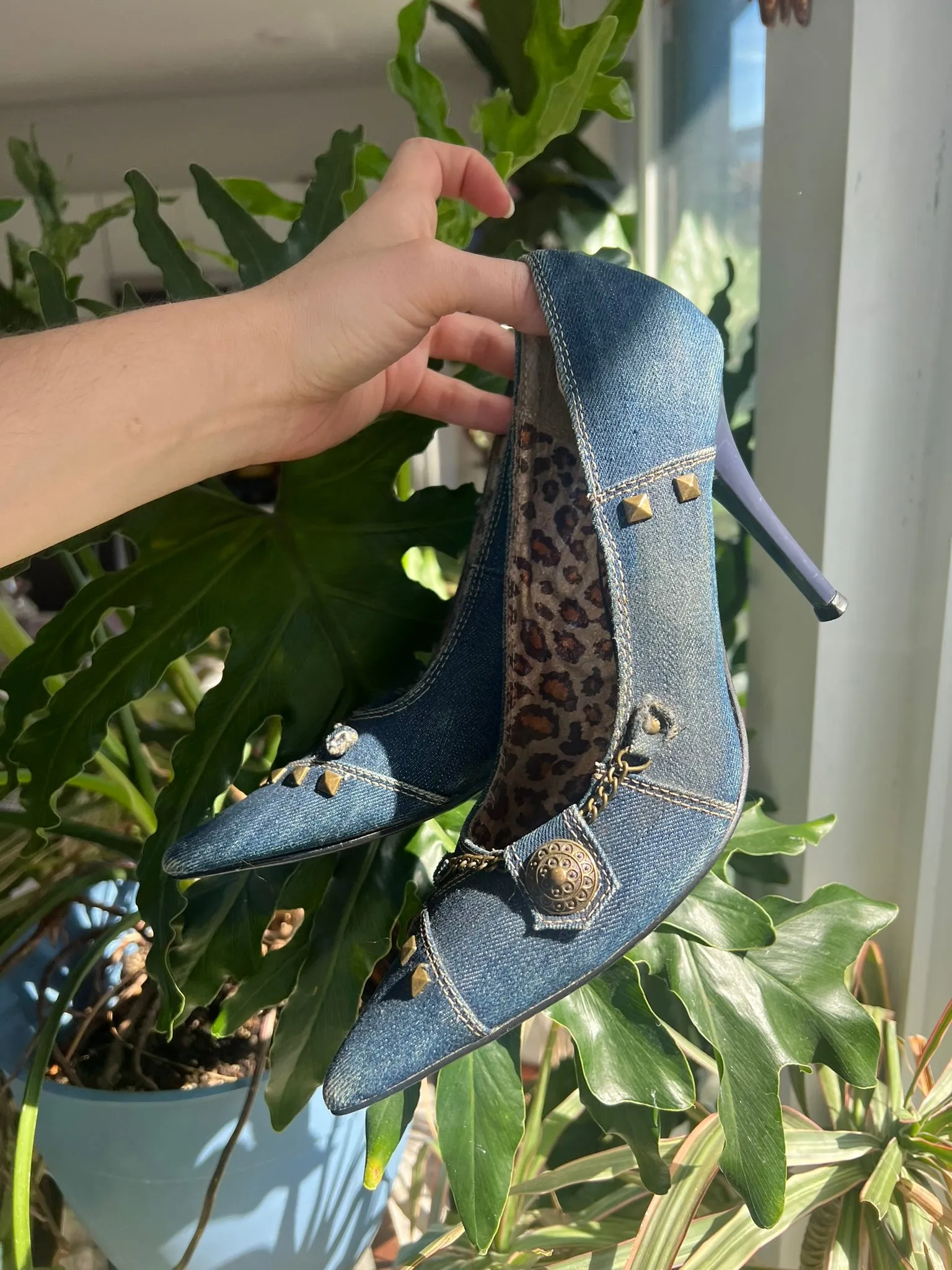 2000s Vintage Denim Pointed Toe Heels