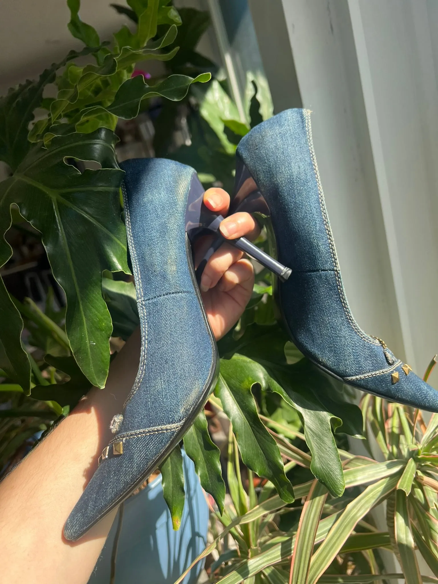 2000s Vintage Denim Pointed Toe Heels
