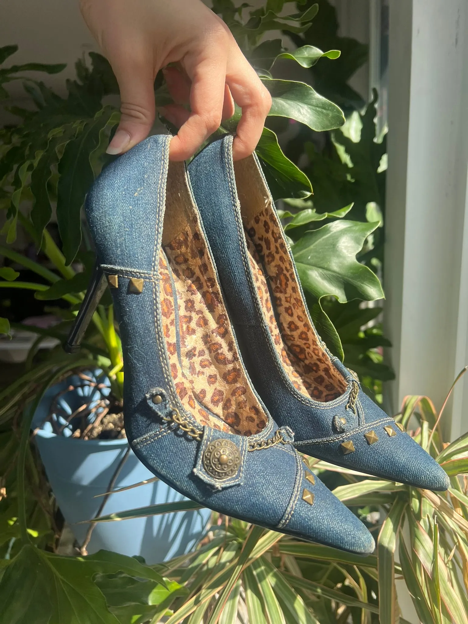 2000s Vintage Denim Pointed Toe Heels