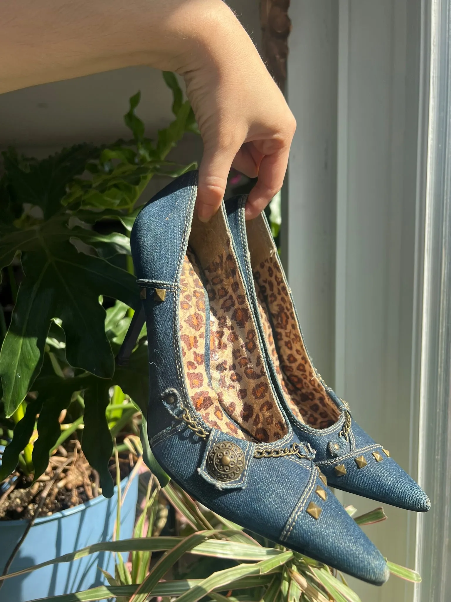 2000s Vintage Denim Pointed Toe Heels