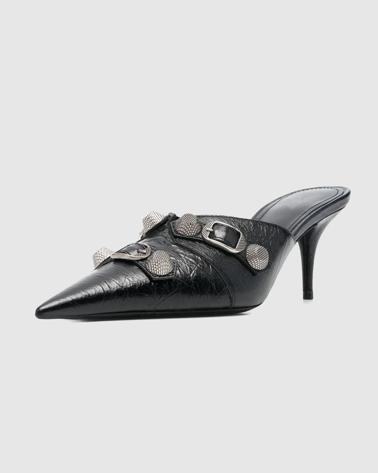 Afra Rivet Embellished Leather Mules In Black