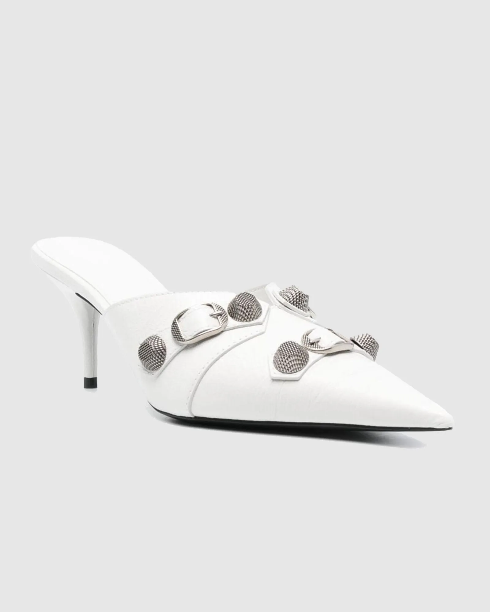 Afra Rivet Embellished Leather Mules In White