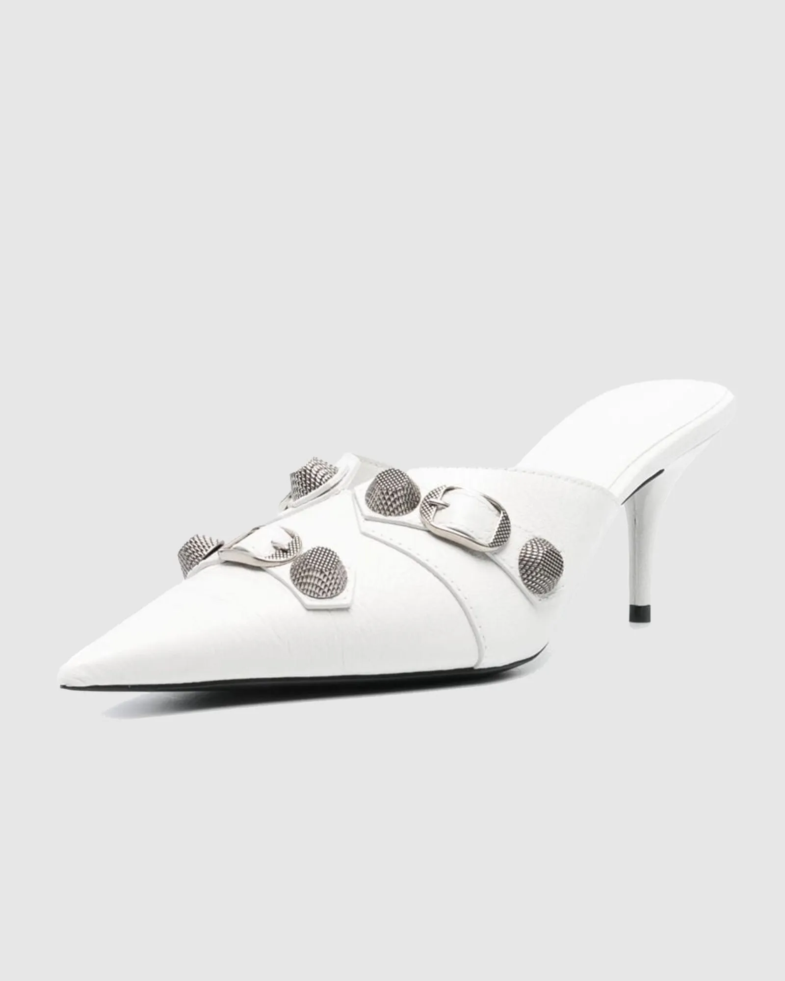 Afra Rivet Embellished Leather Mules In White