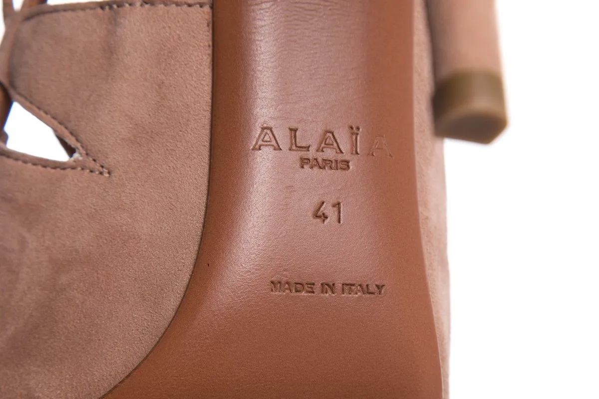 Alaïa Mauve Suede Cutout Accent Peep-Toe Pumps SZ 41