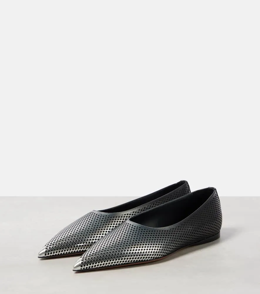 Alaia D√É¬©grad√É¬© fishnet leather ballet flats