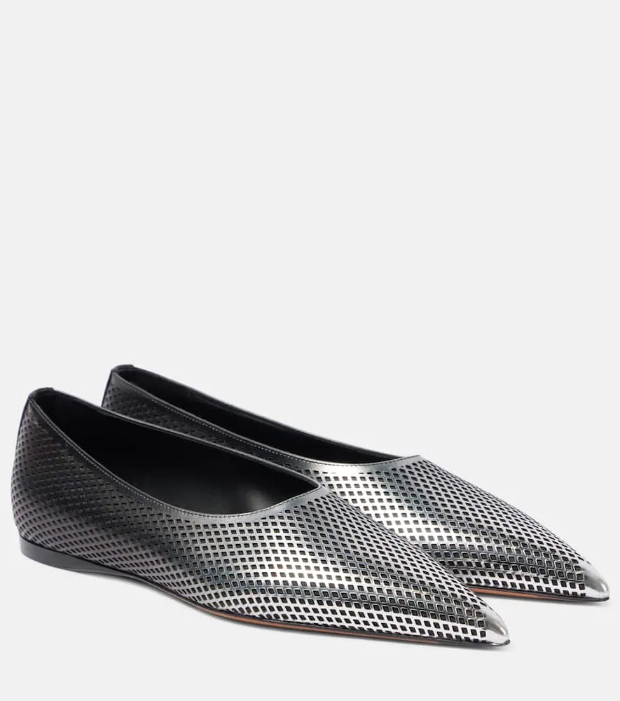 Alaia D√É¬©grad√É¬© fishnet leather ballet flats