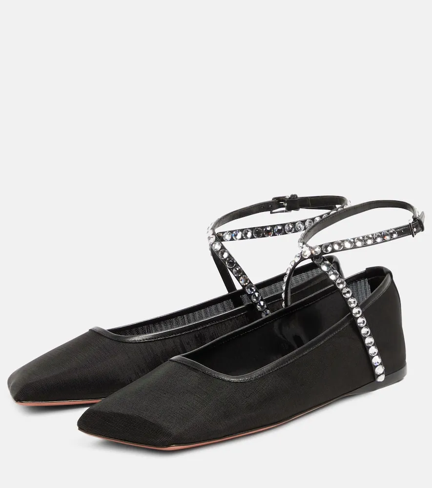 Amina Muaddi Ane crystal-embellished mesh flats