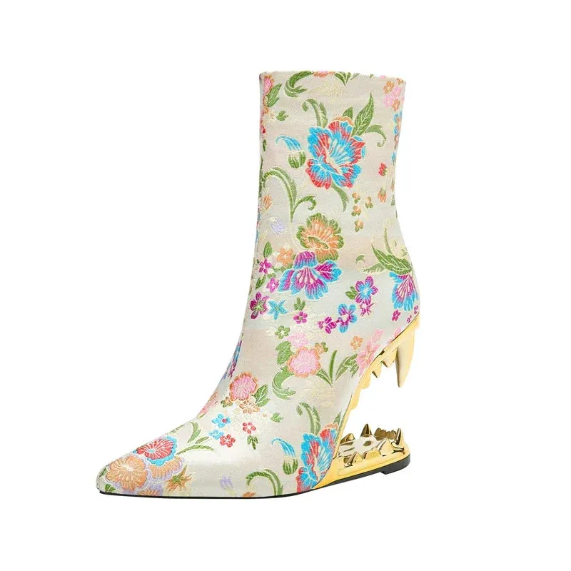 Amélie – Bestickte Damen-Stiefeletten mit Absatz