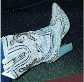 AshoreShop Womens Western Cowboy Fashion Crystal Pointy Boots