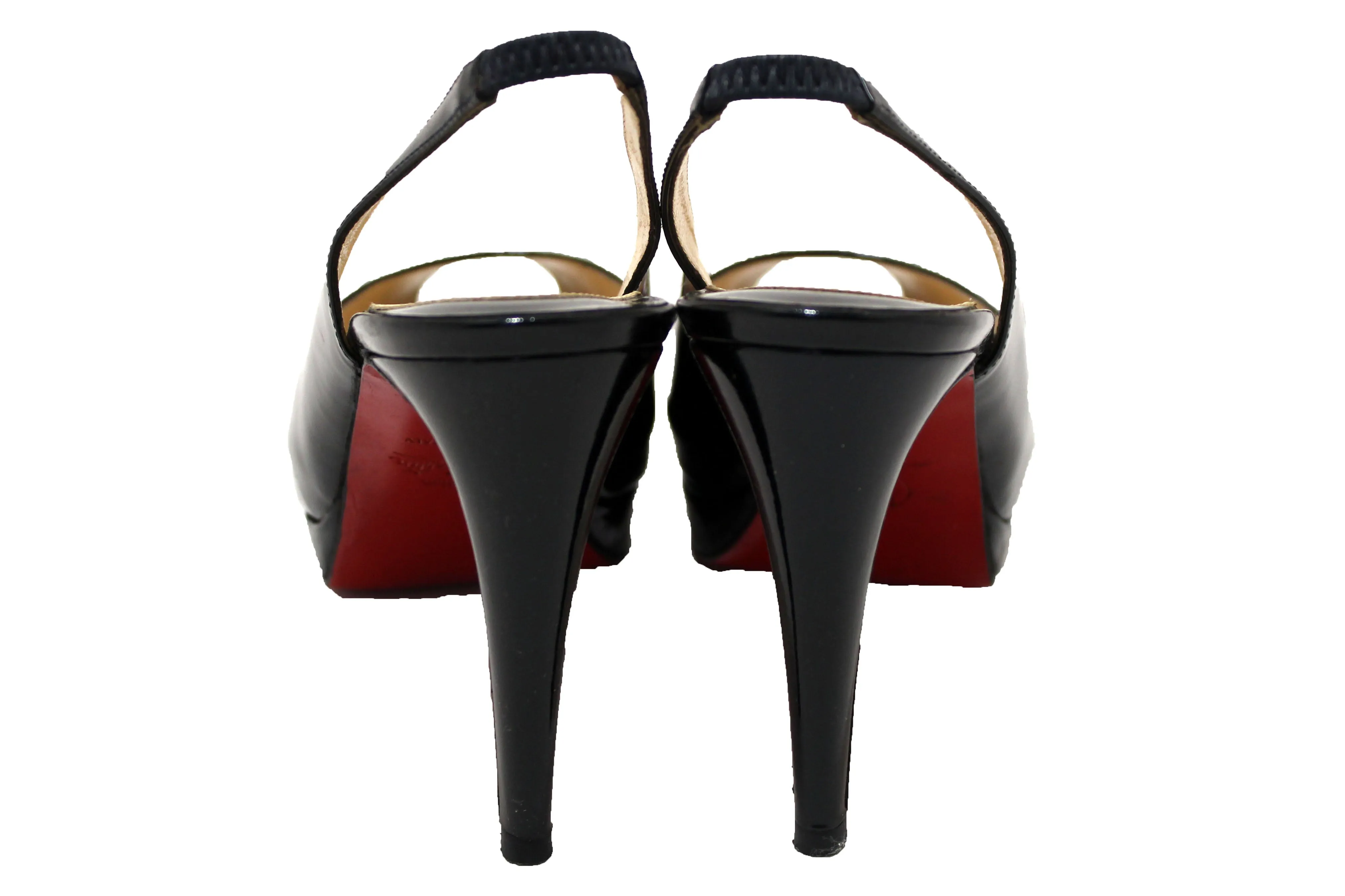 Authentic Christian Louboutin Blue Patent Leather Lady Peep Toe Platform Pumps Size 34.5