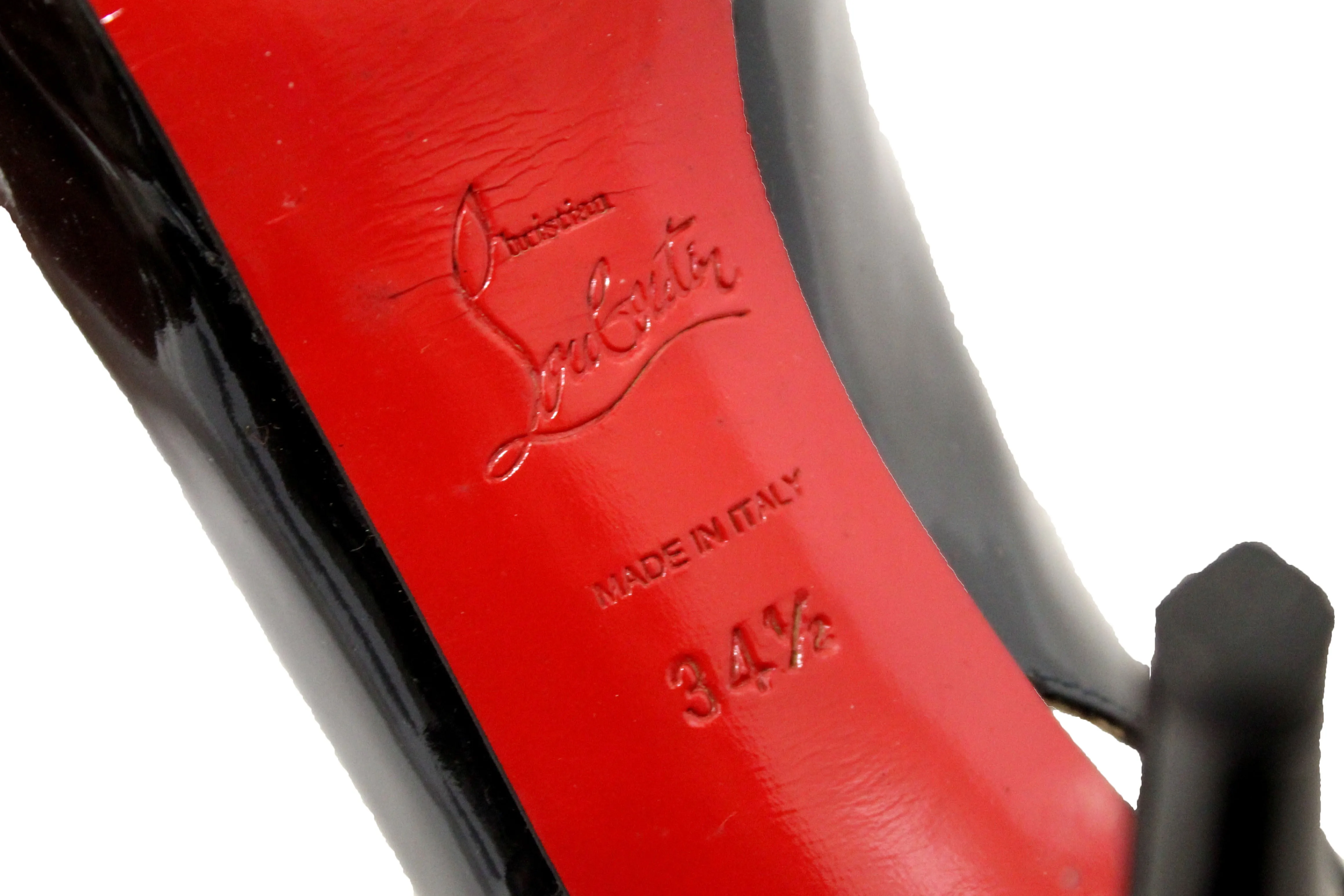 Authentic Christian Louboutin Blue Patent Leather Lady Peep Toe Platform Pumps Size 34.5