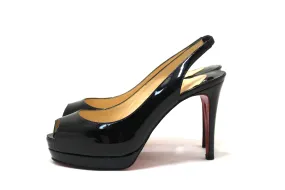 Authentic Christian Louboutin Blue Patent Leather Lady Peep Toe Platform Pumps Size 34.5