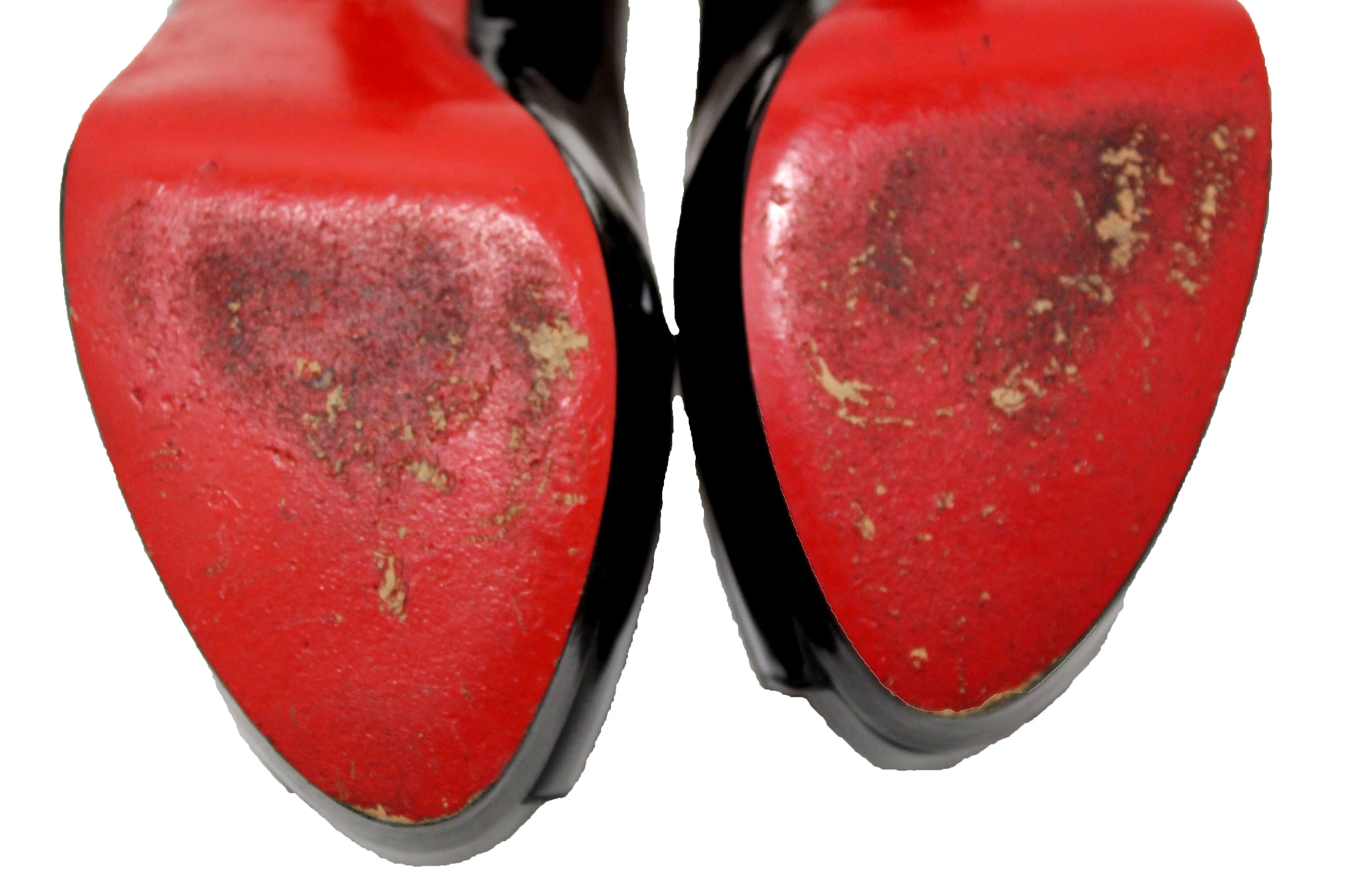 Authentic Christian Louboutin Blue Patent Leather Lady Peep Toe Platform Pumps Size 34.5