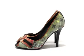 Authentic NEW Louis Vuitton Yellow Monogram Coated Denim Richard Prince Flash Pulp Peep-Toe Pumps Size 36