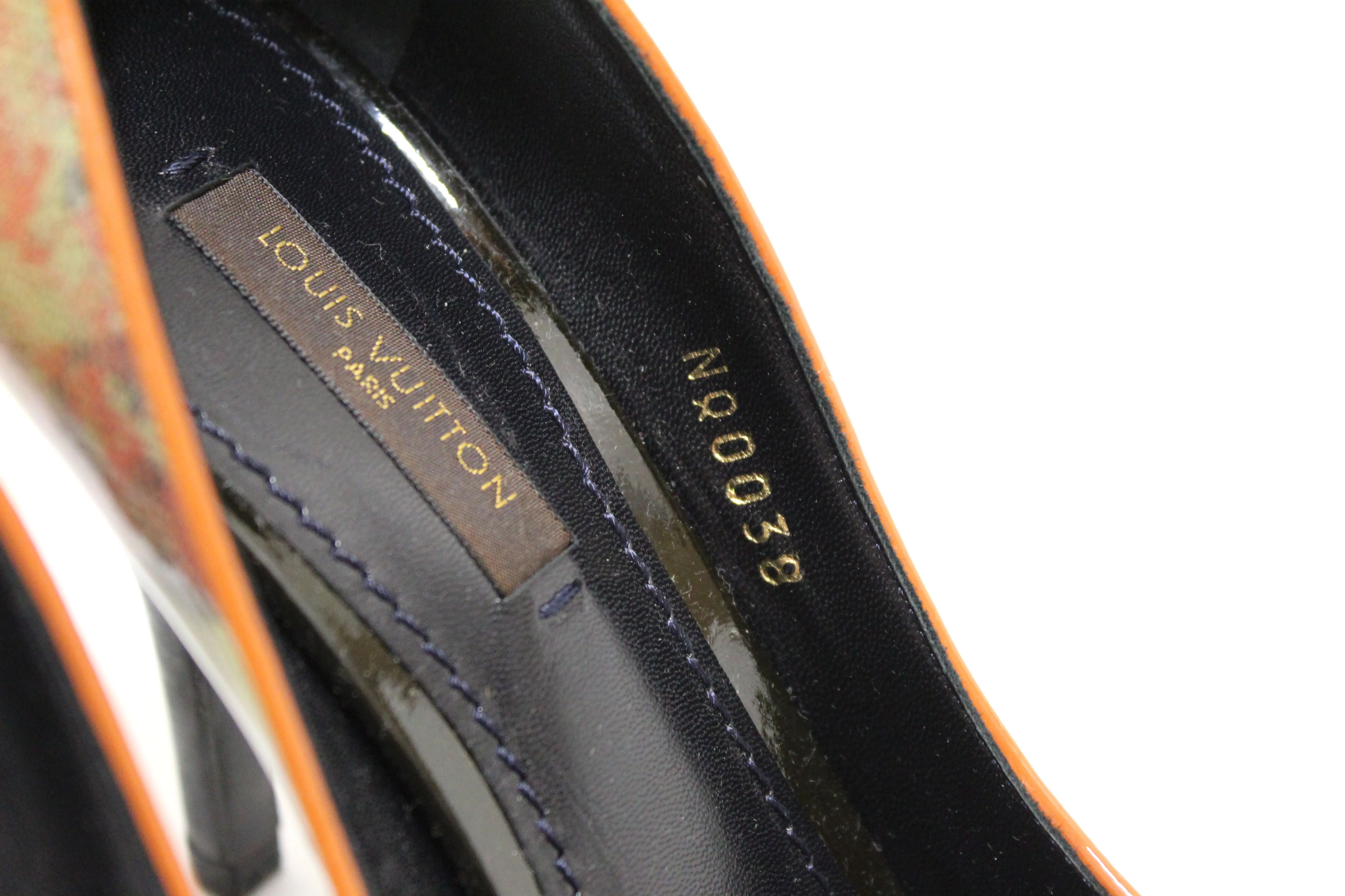 Authentic NEW Louis Vuitton Yellow Monogram Coated Denim Richard Prince Flash Pulp Peep-Toe Pumps Size 36
