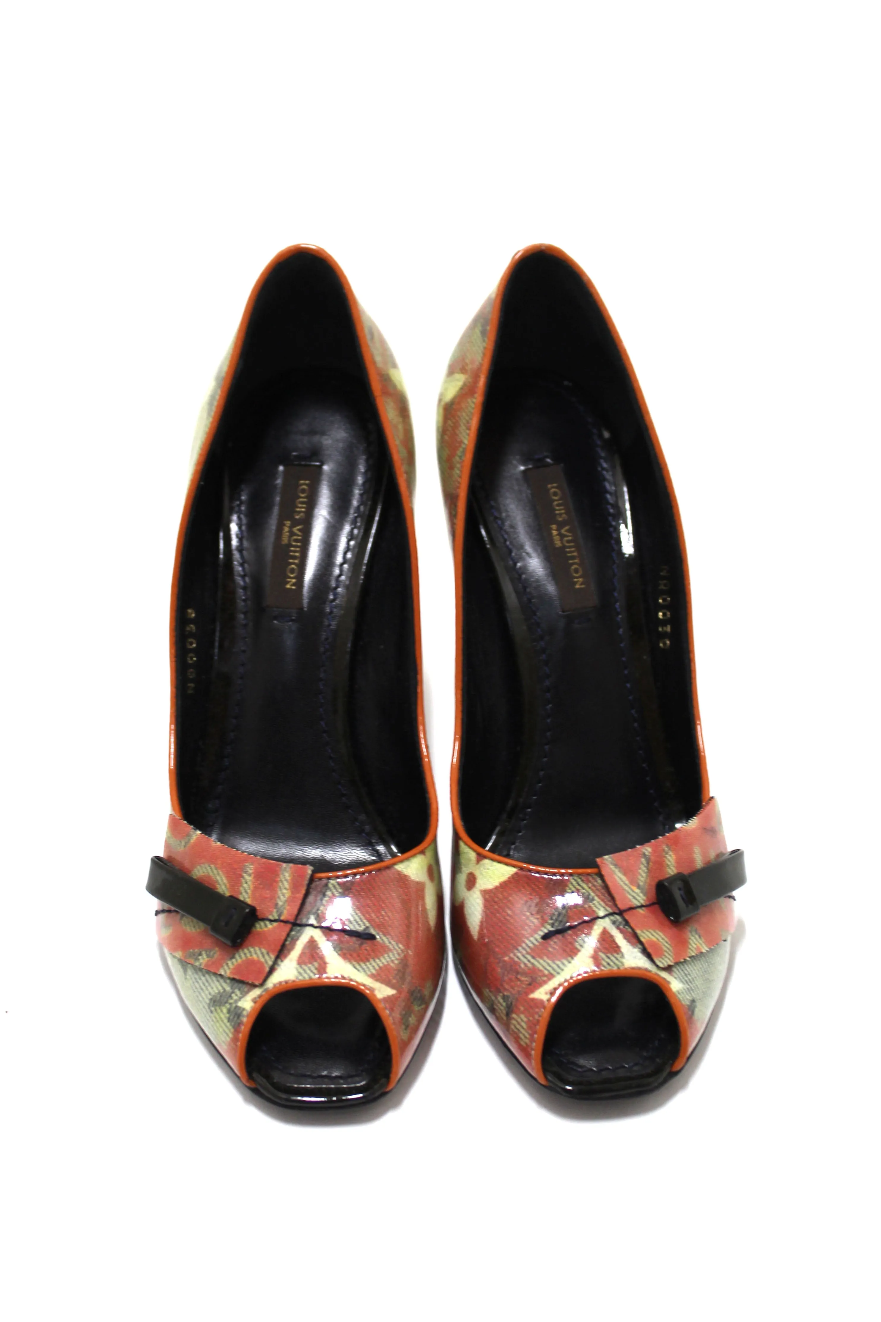 Authentic NEW Louis Vuitton Yellow Monogram Coated Denim Richard Prince Flash Pulp Peep-Toe Pumps Size 36