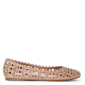 Beige laser cut leather ballet flat