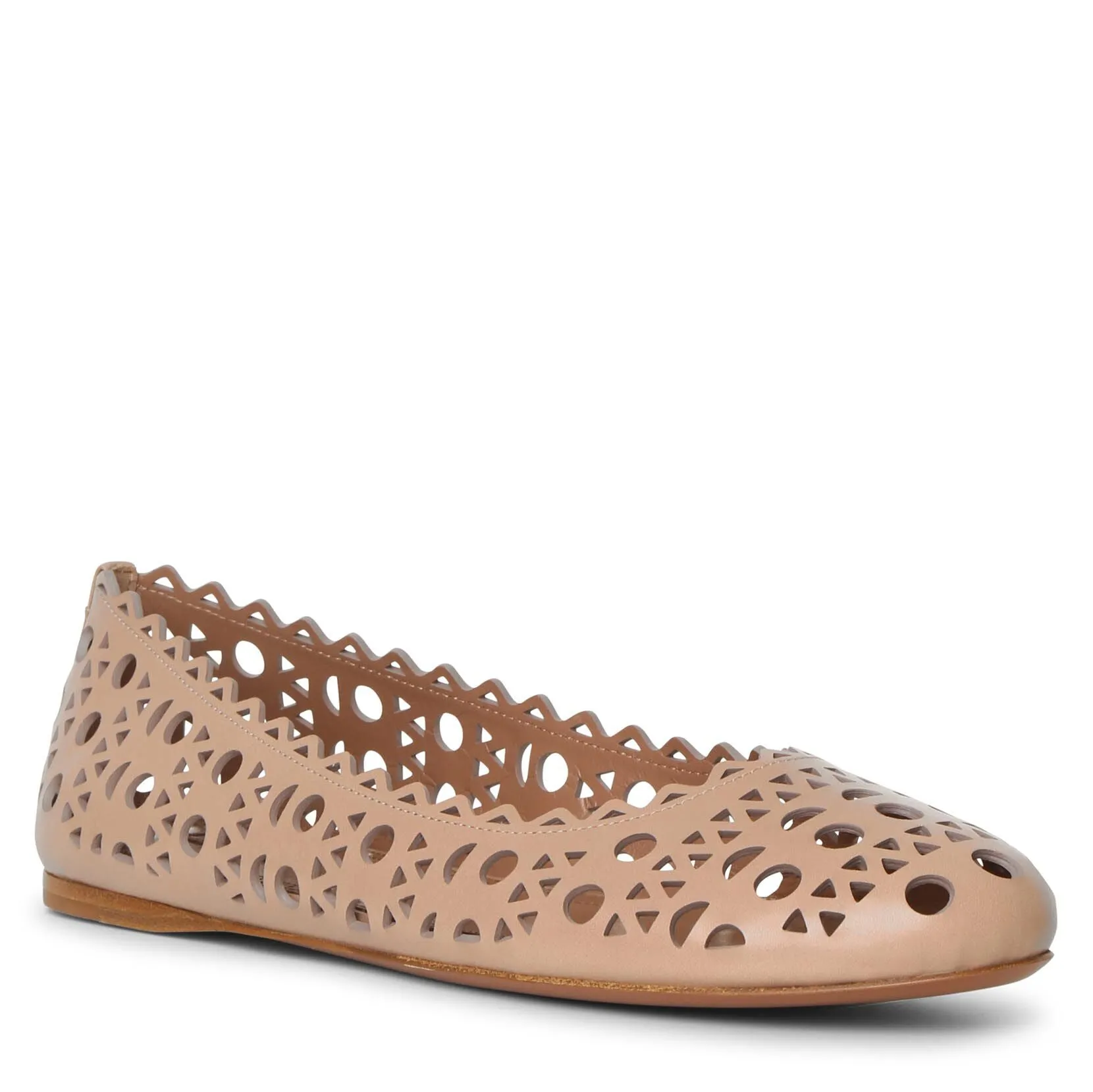Beige laser cut leather ballet flat