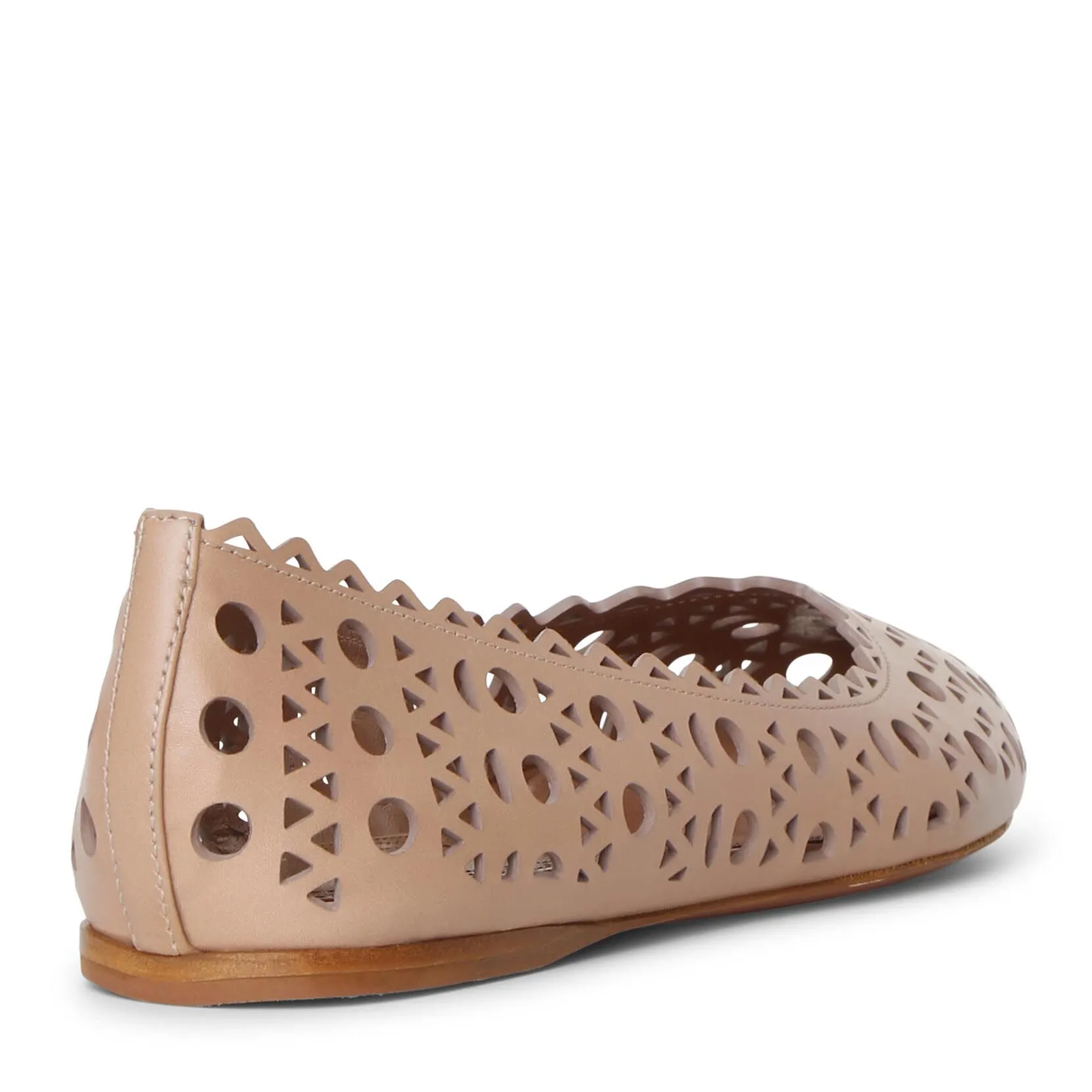 Beige laser cut leather ballet flat
