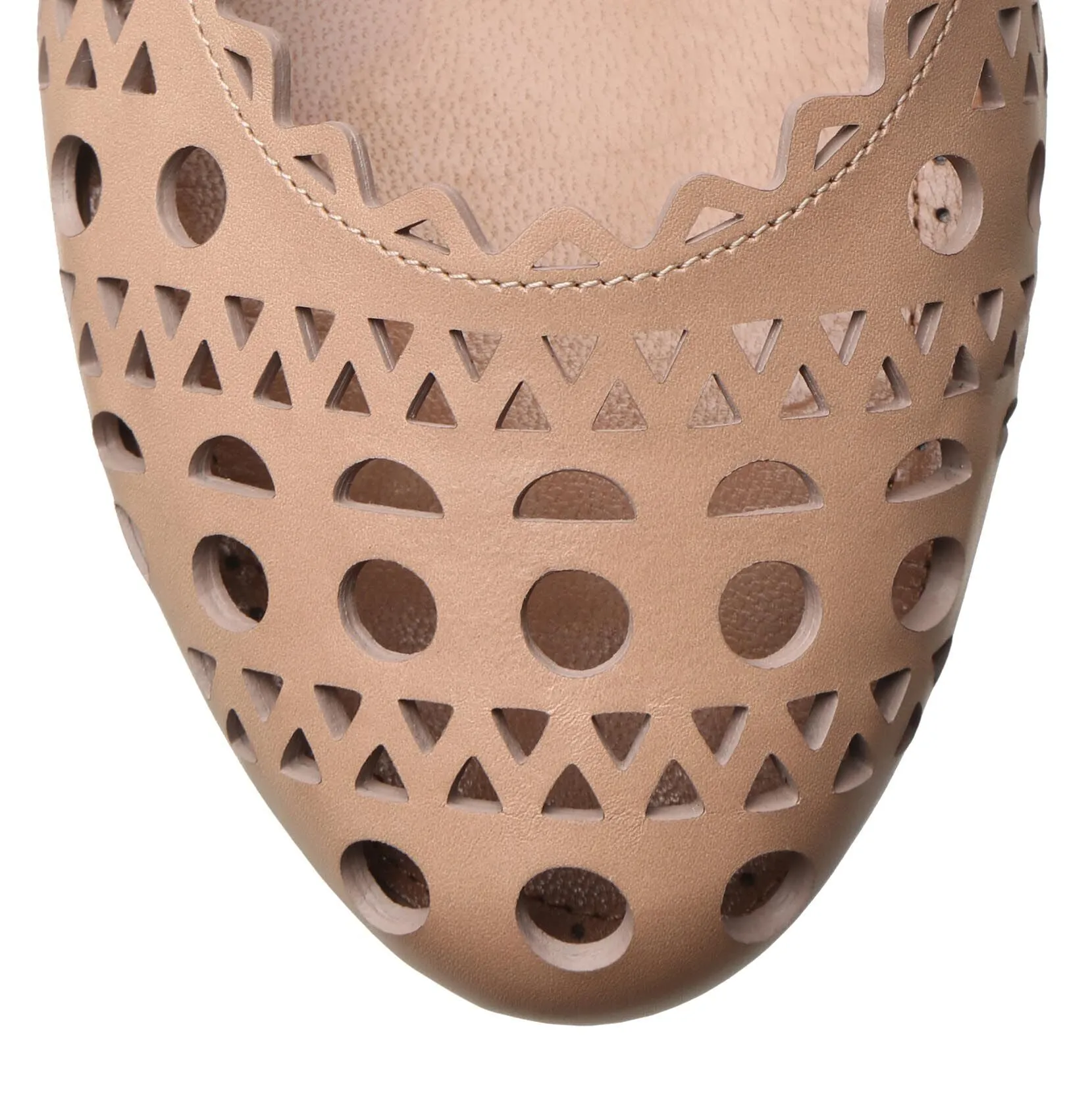 Beige laser cut leather ballet flat