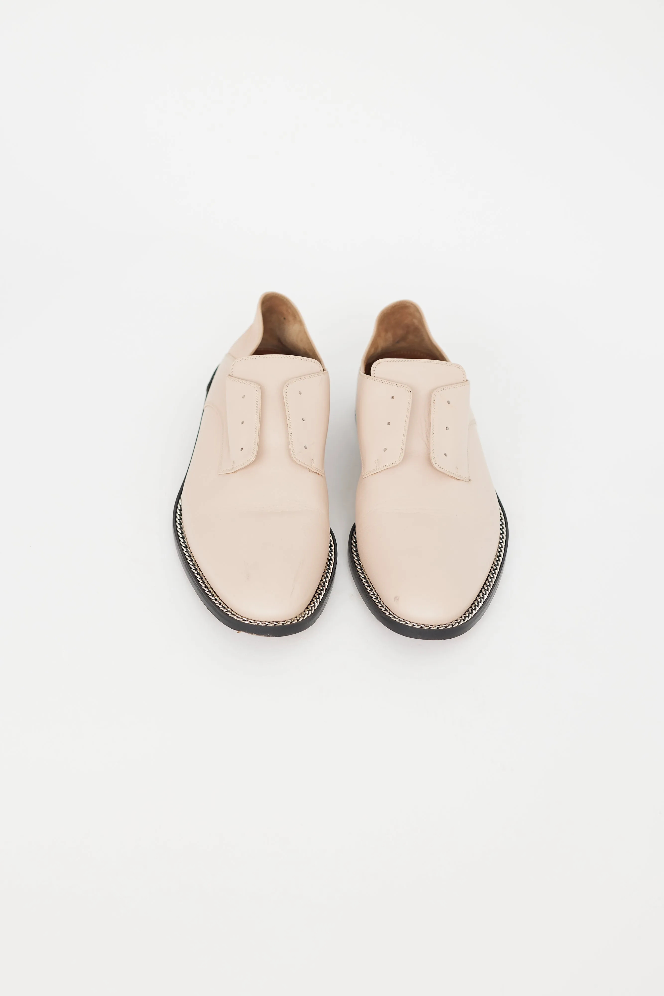Beige Leather & Silver Chain Loafer