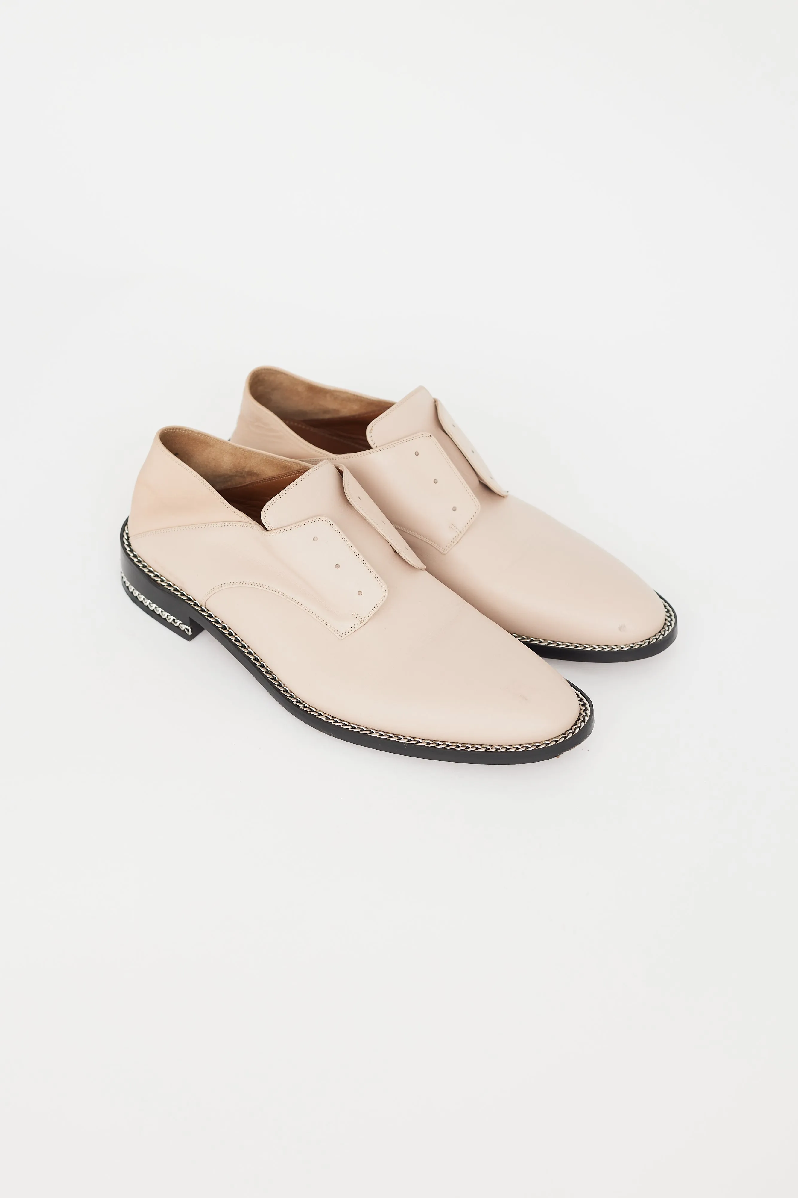 Beige Leather & Silver Chain Loafer