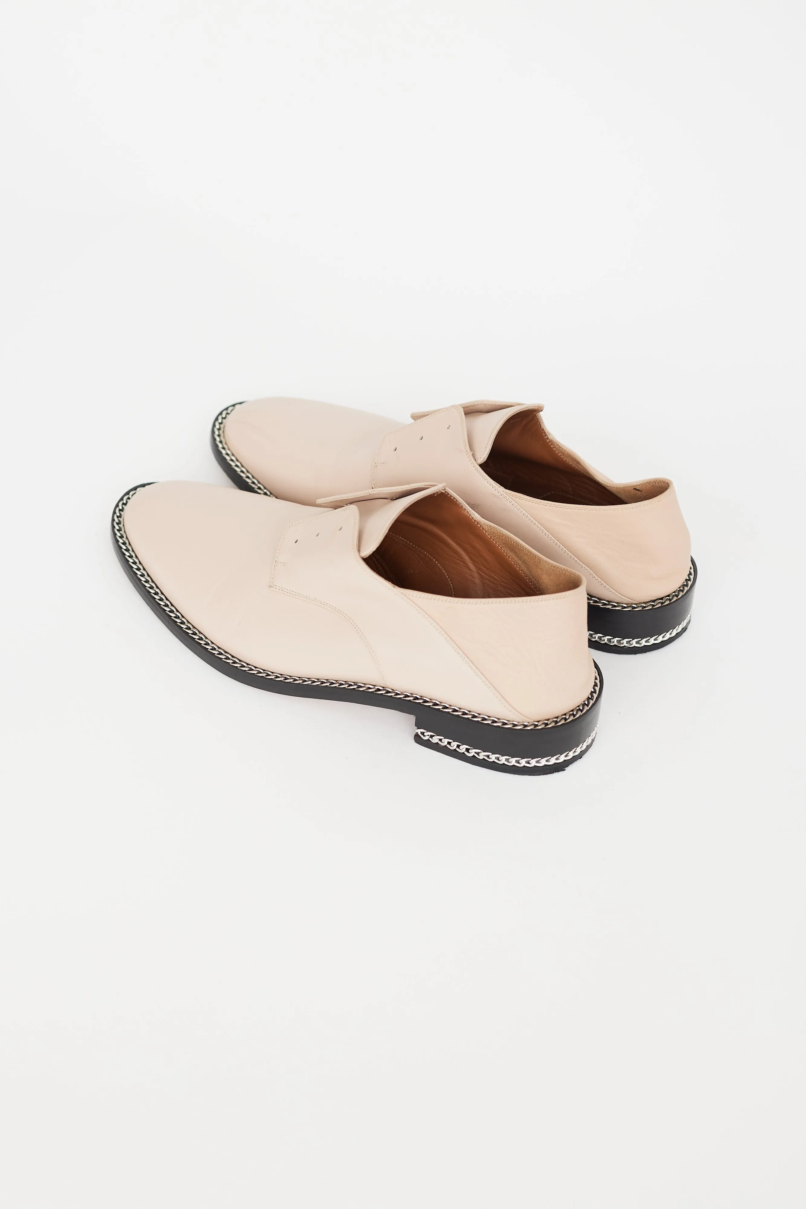 Beige Leather & Silver Chain Loafer