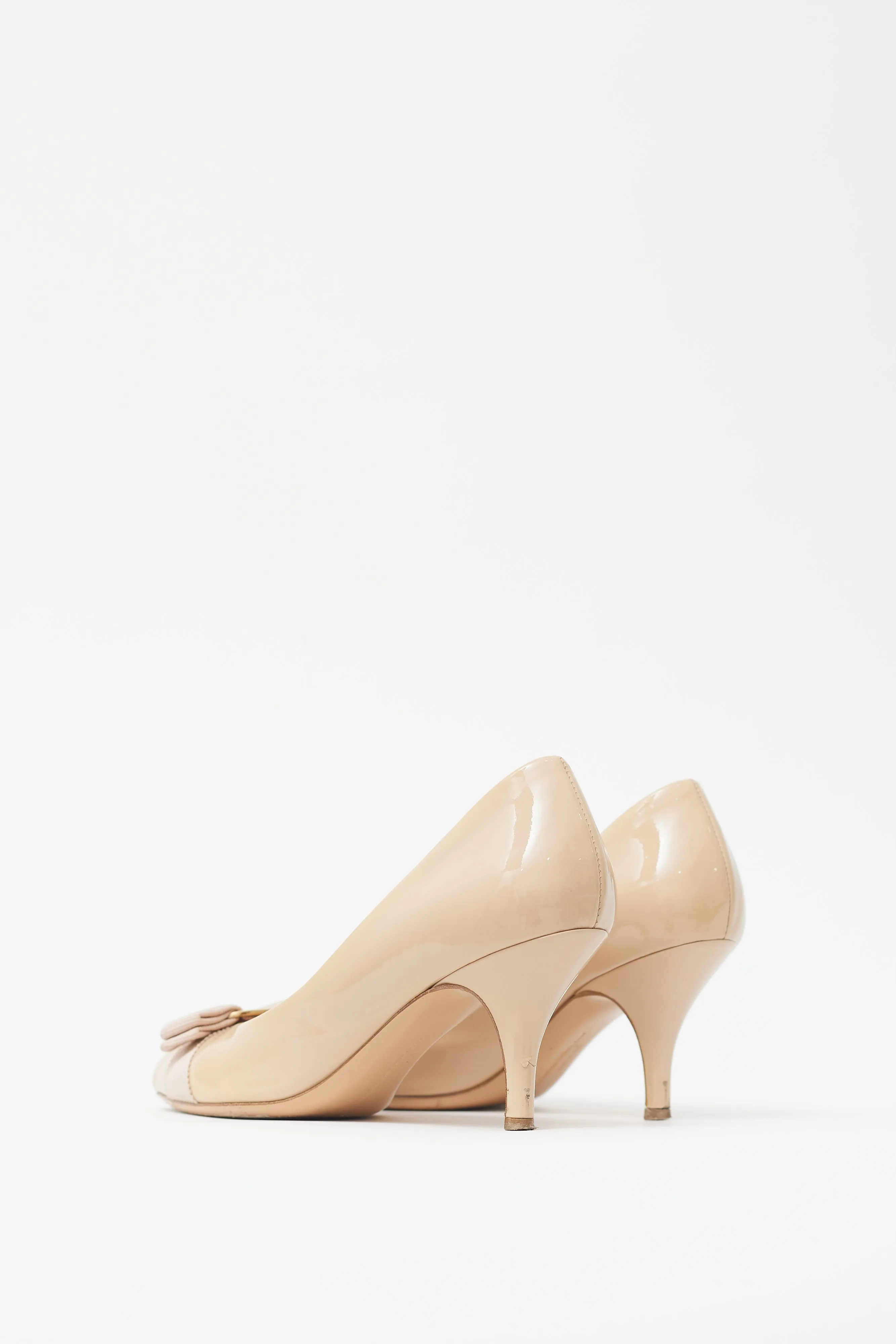 Beige Patent Leather Bow Pump
