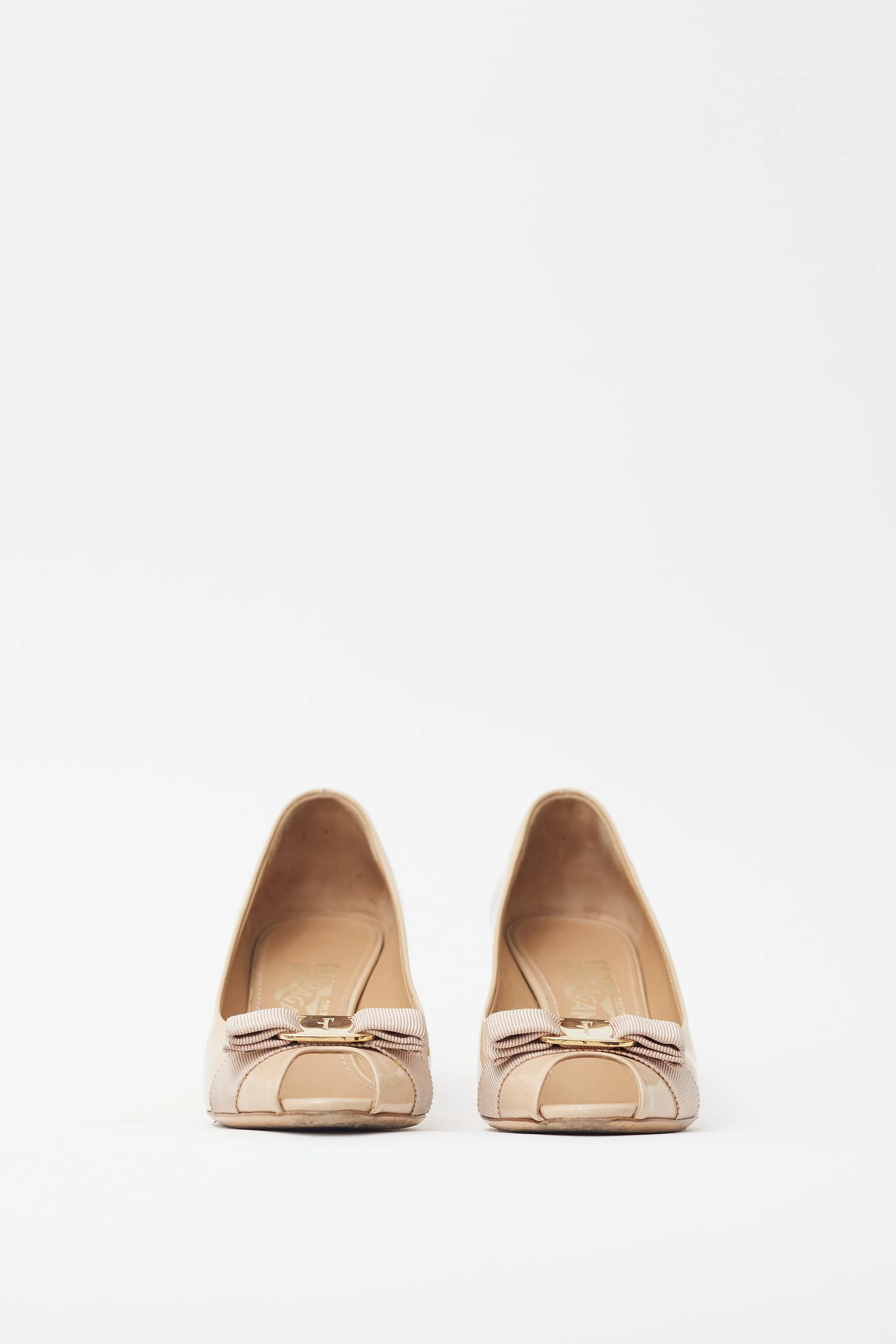 Beige Patent Leather Bow Pump