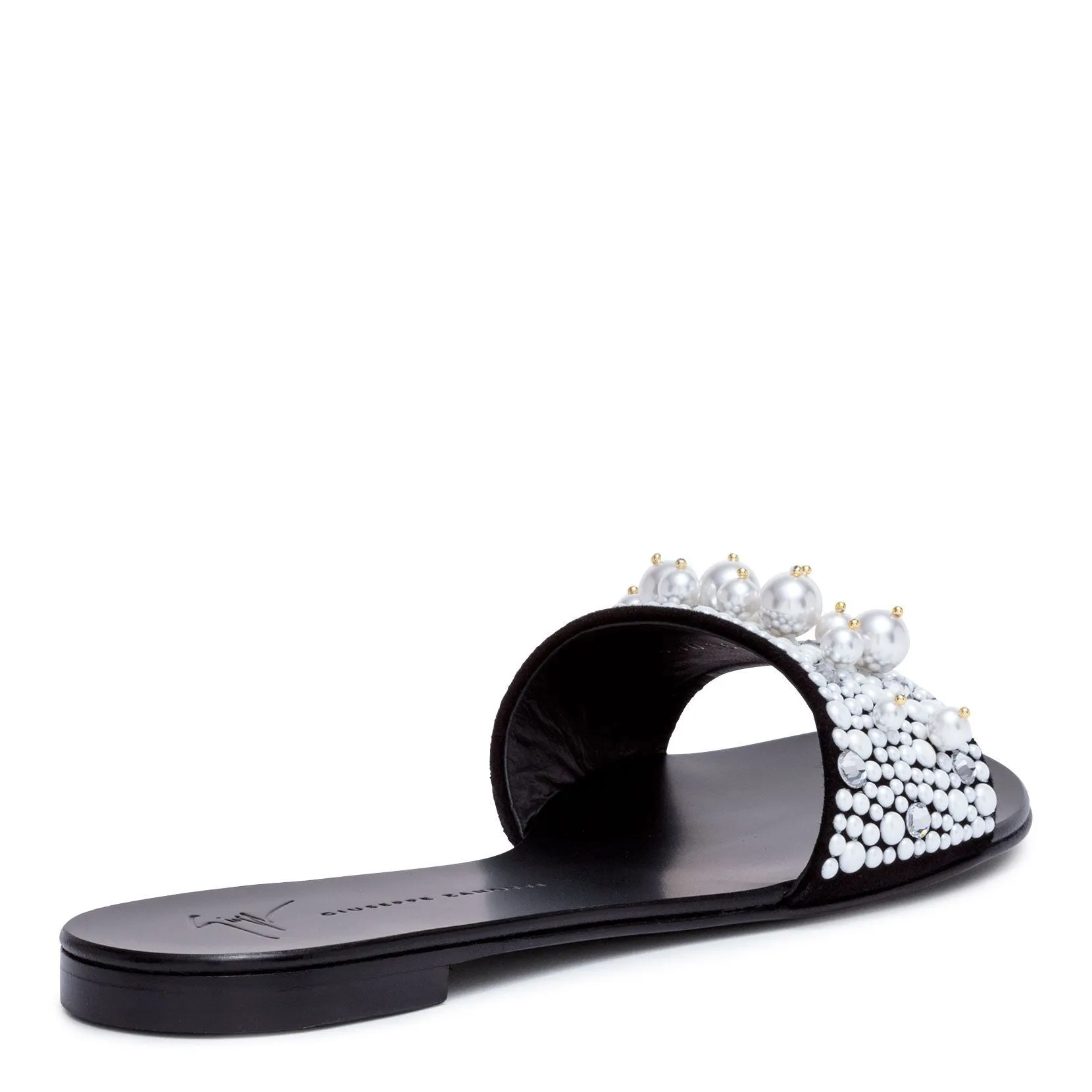 Black 10 pearl slide flats