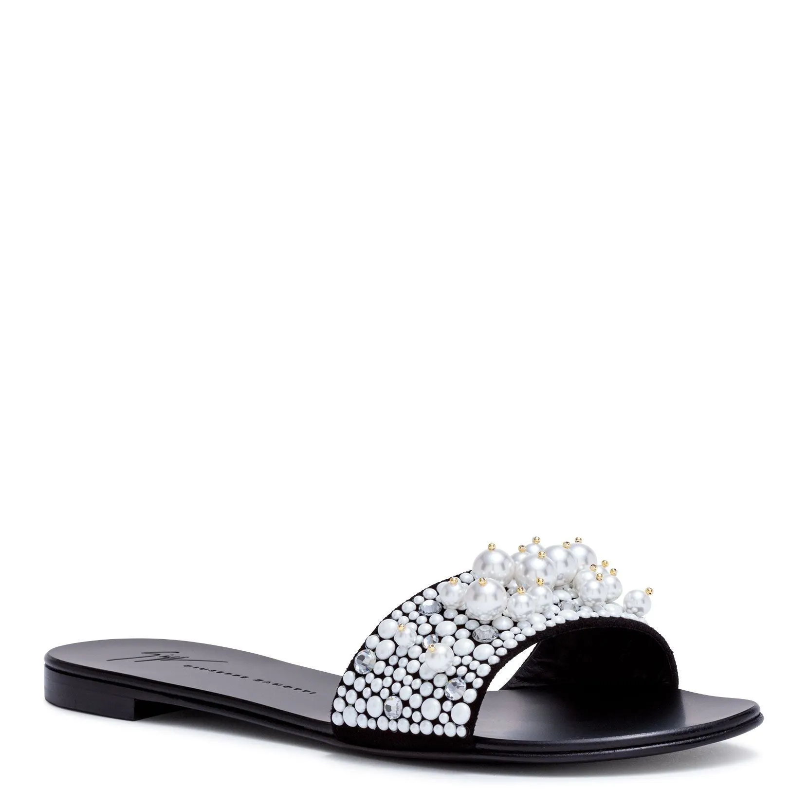 Black 10 pearl slide flats
