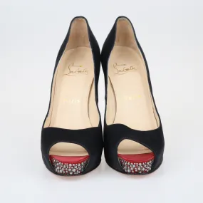 Black Crystal Embellished Peep Toe Platform Pumps