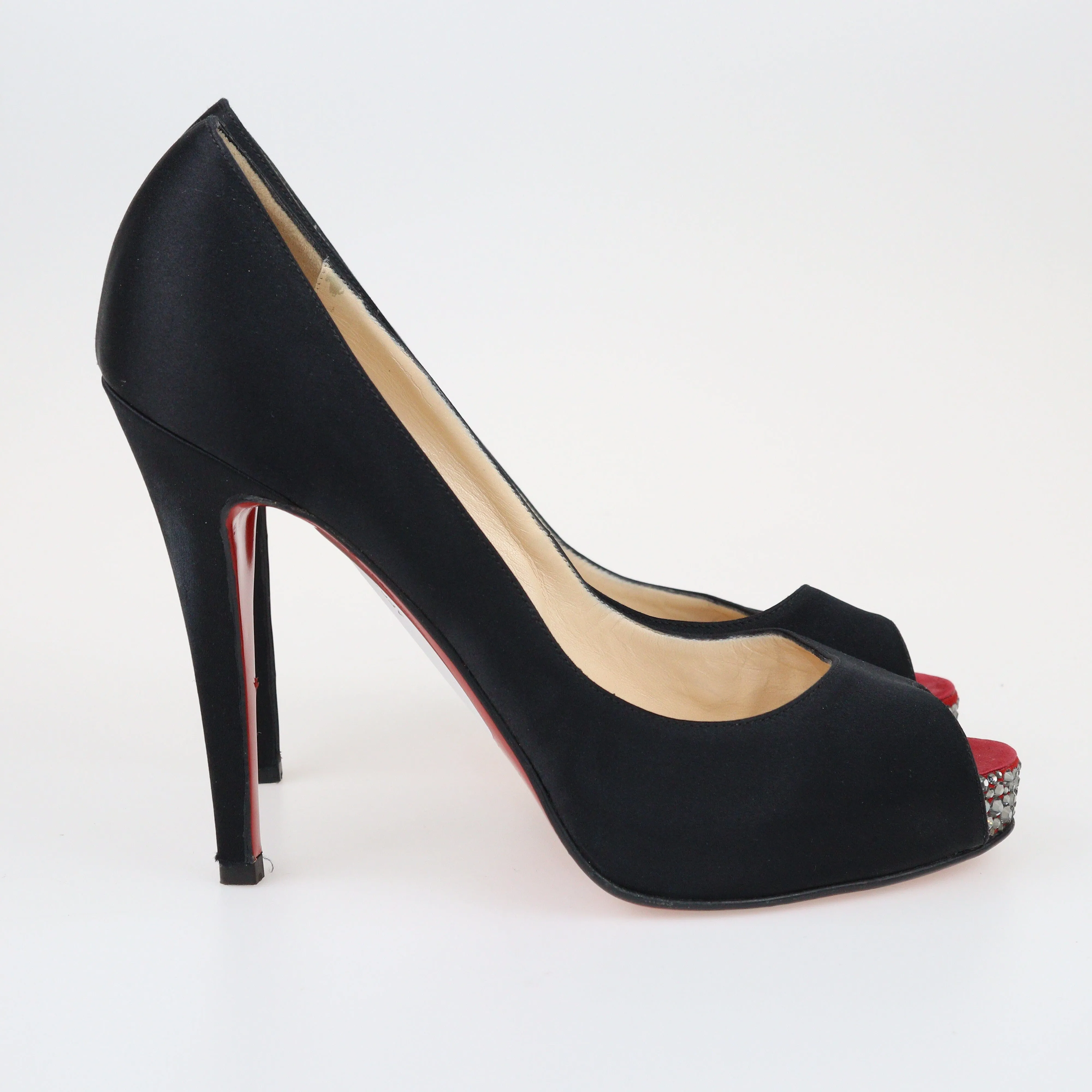 Black Crystal Embellished Peep Toe Platform Pumps