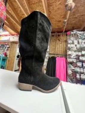 Black Crystal Tall Wide Calf Boots