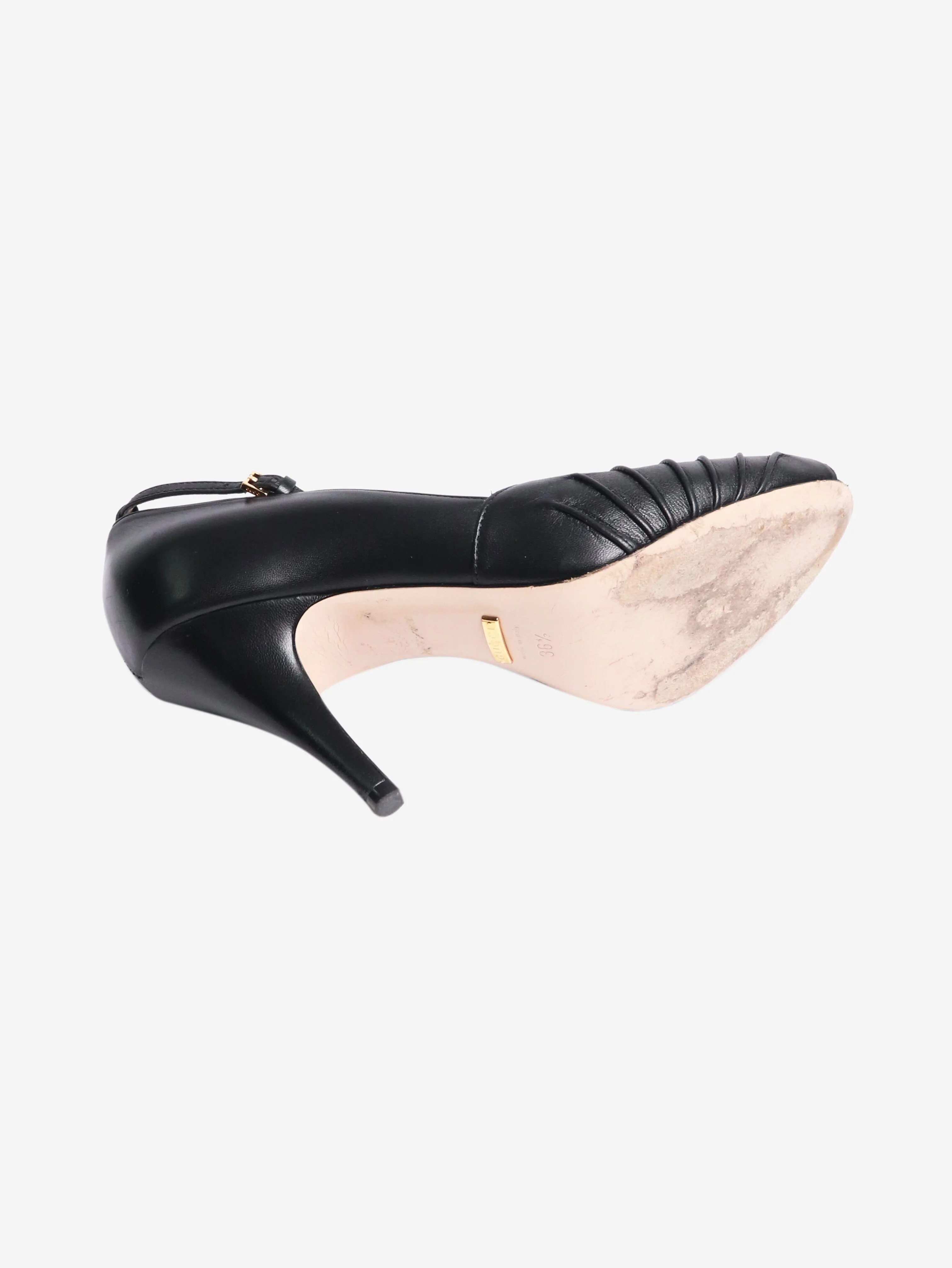 Black leather peep-toe pumps - size EU 36.5