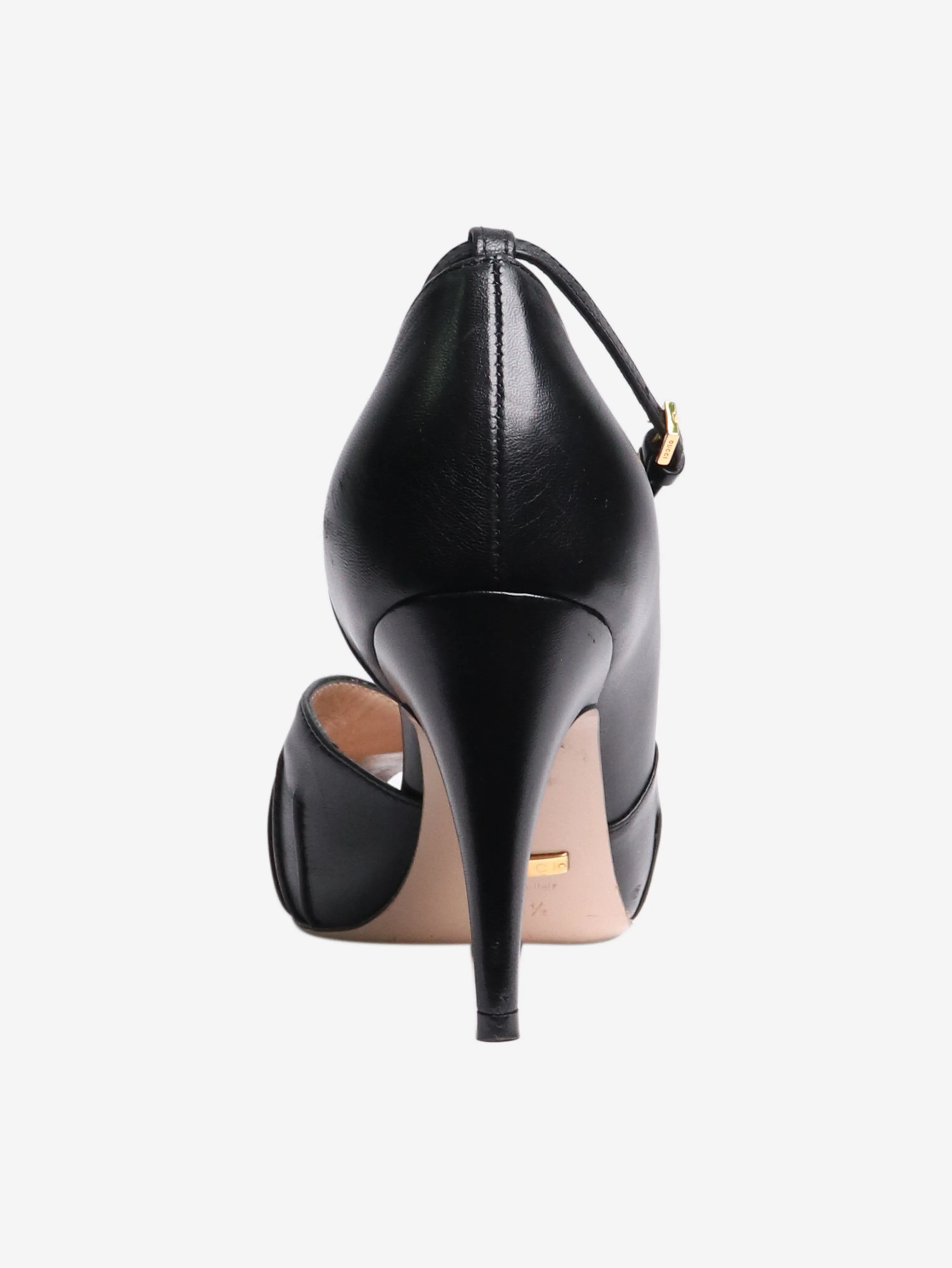 Black leather peep-toe pumps - size EU 36.5