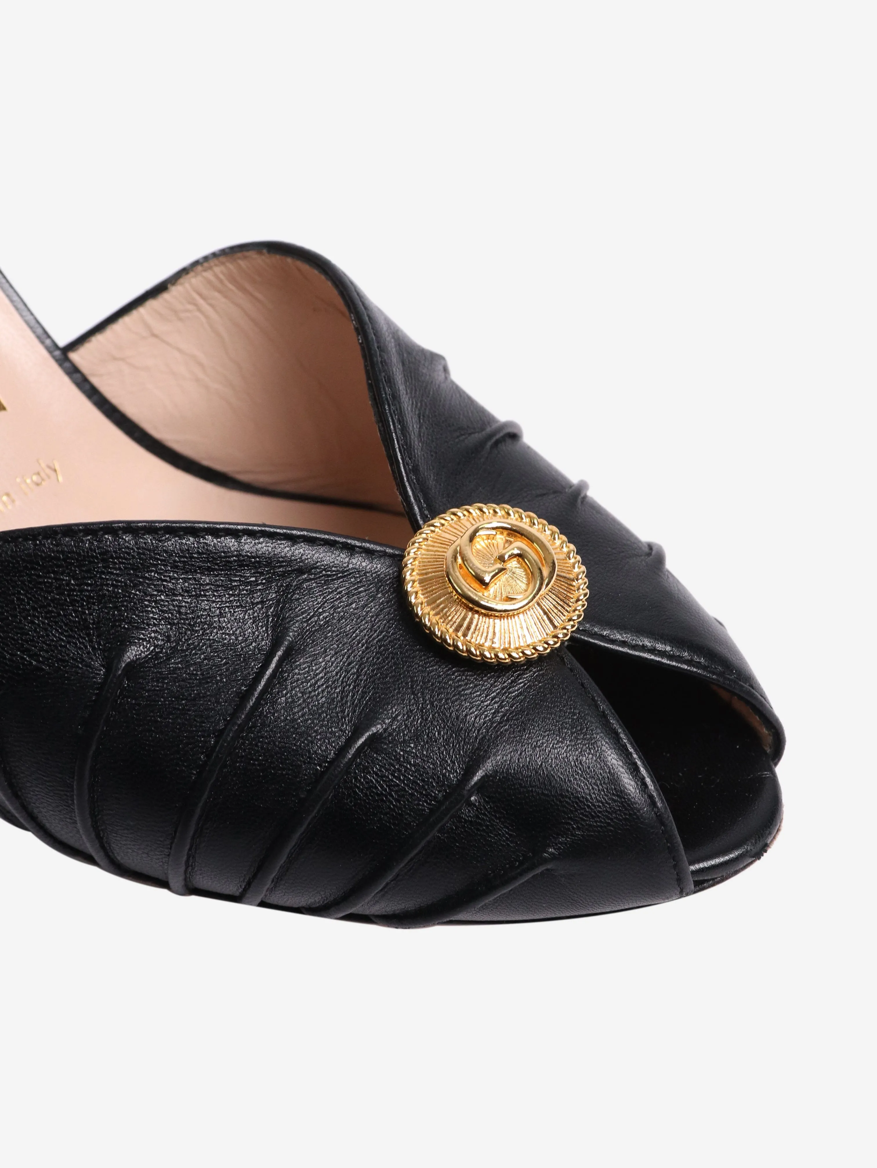Black leather peep-toe pumps - size EU 36.5