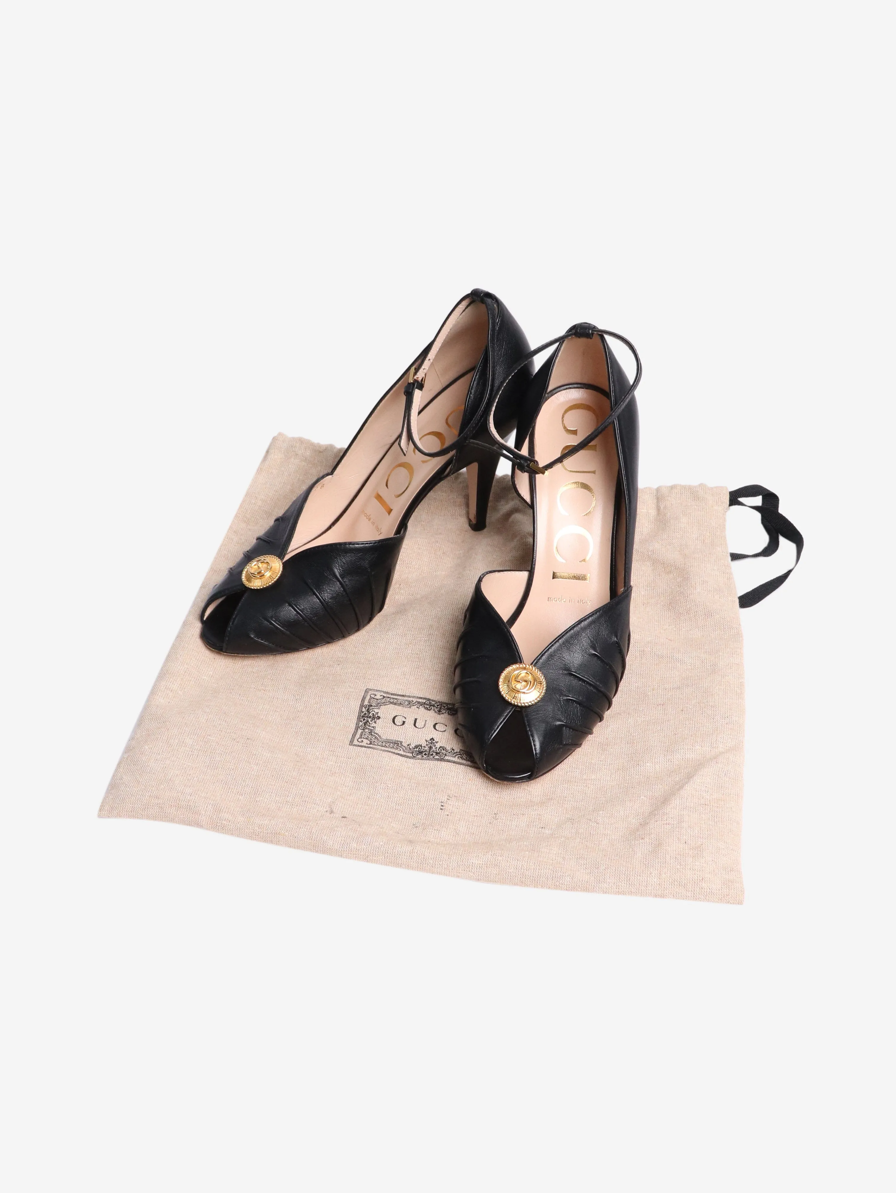 Black leather peep-toe pumps - size EU 36.5