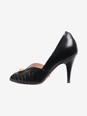 Black leather peep-toe pumps - size EU 36.5