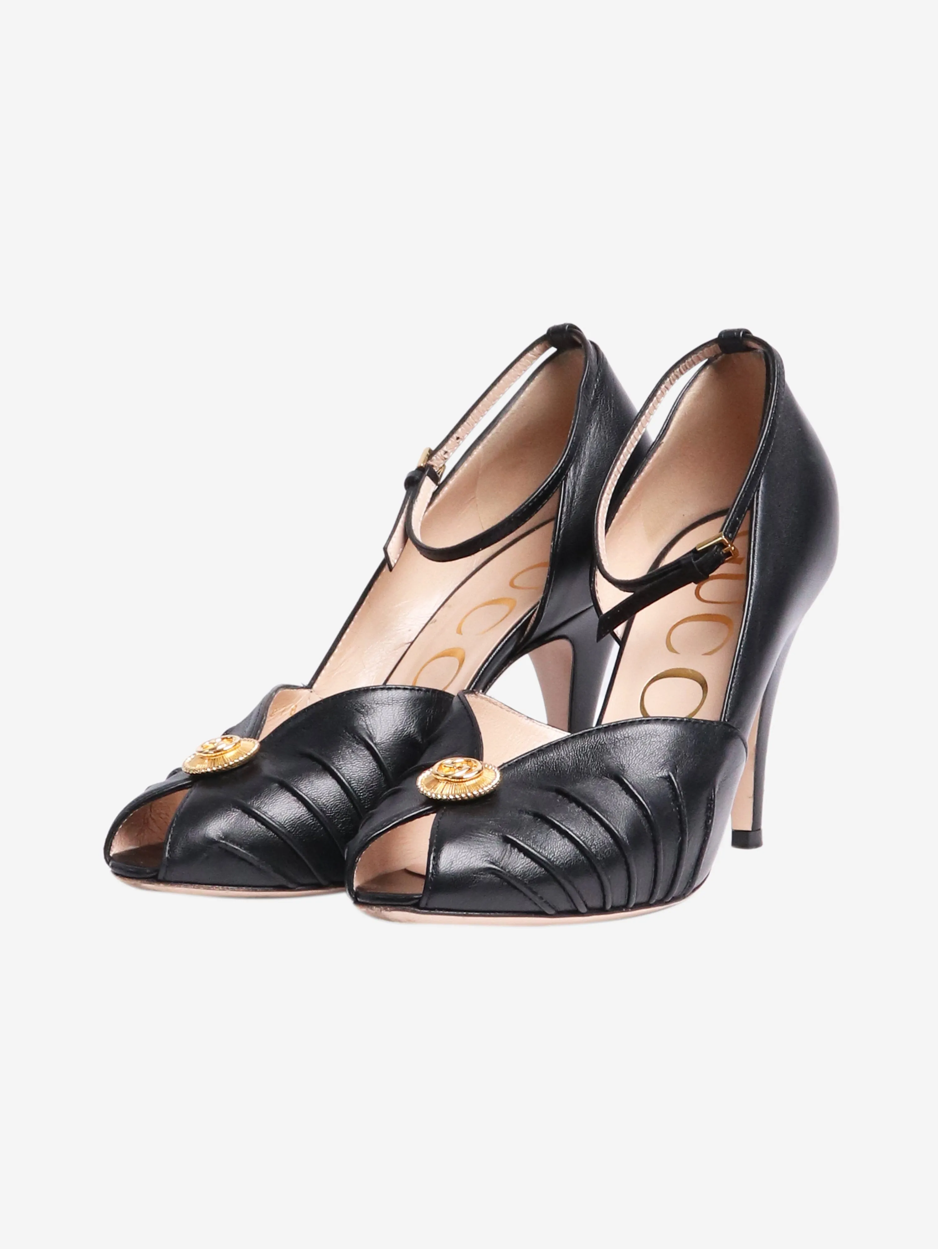 Black leather peep-toe pumps - size EU 36.5