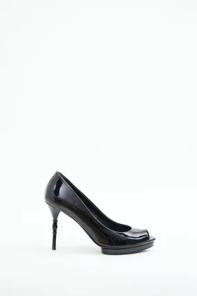 Black Patent Bamboo Peep Toe Pump