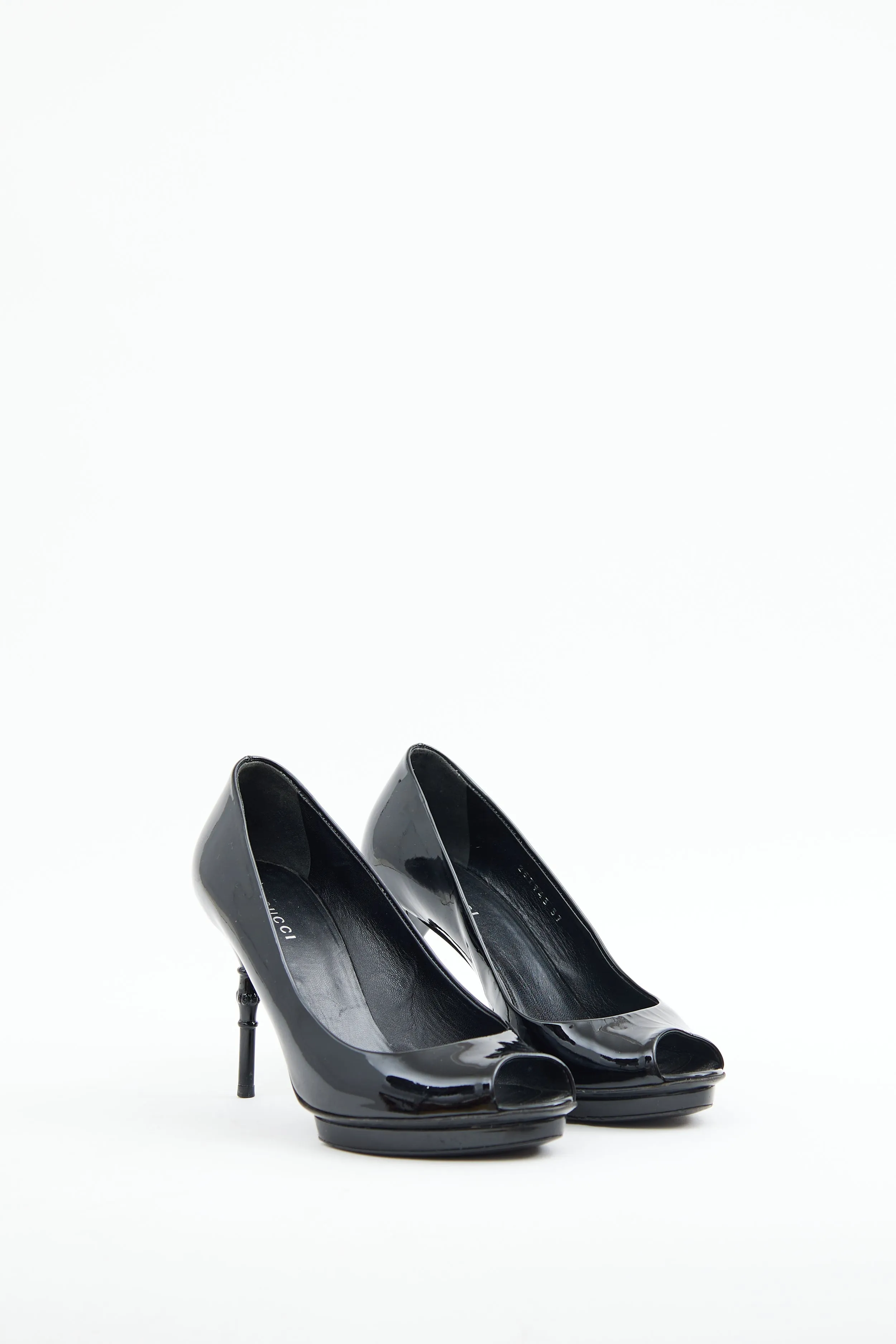 Black Patent Bamboo Peep Toe Pump