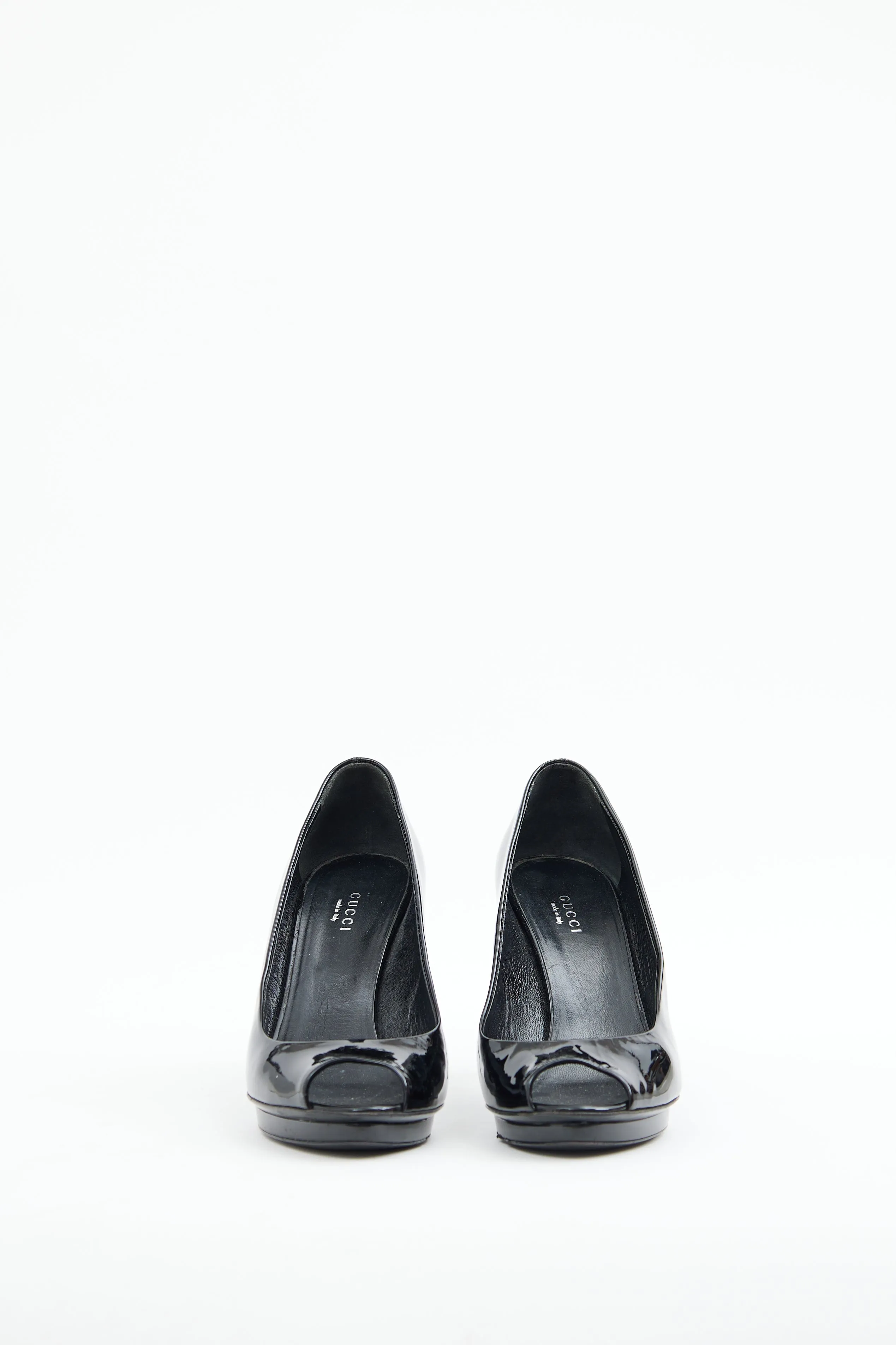 Black Patent Bamboo Peep Toe Pump